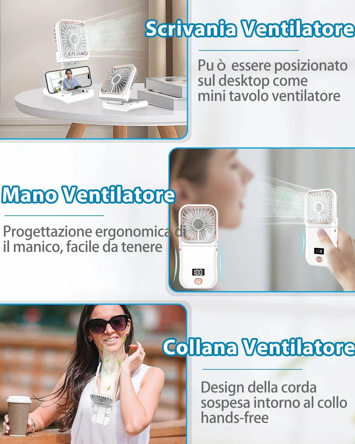 Ventilatore Portatile a Batteria 4000mAh, Mini Ventilatore a Mano Pieghevole con Aroma e Supporto Telefono, Display LED e 3 Velocità, Autonomia 8 Ore, per Viaggio, Mezzi Pubblici e Amanti Profumi