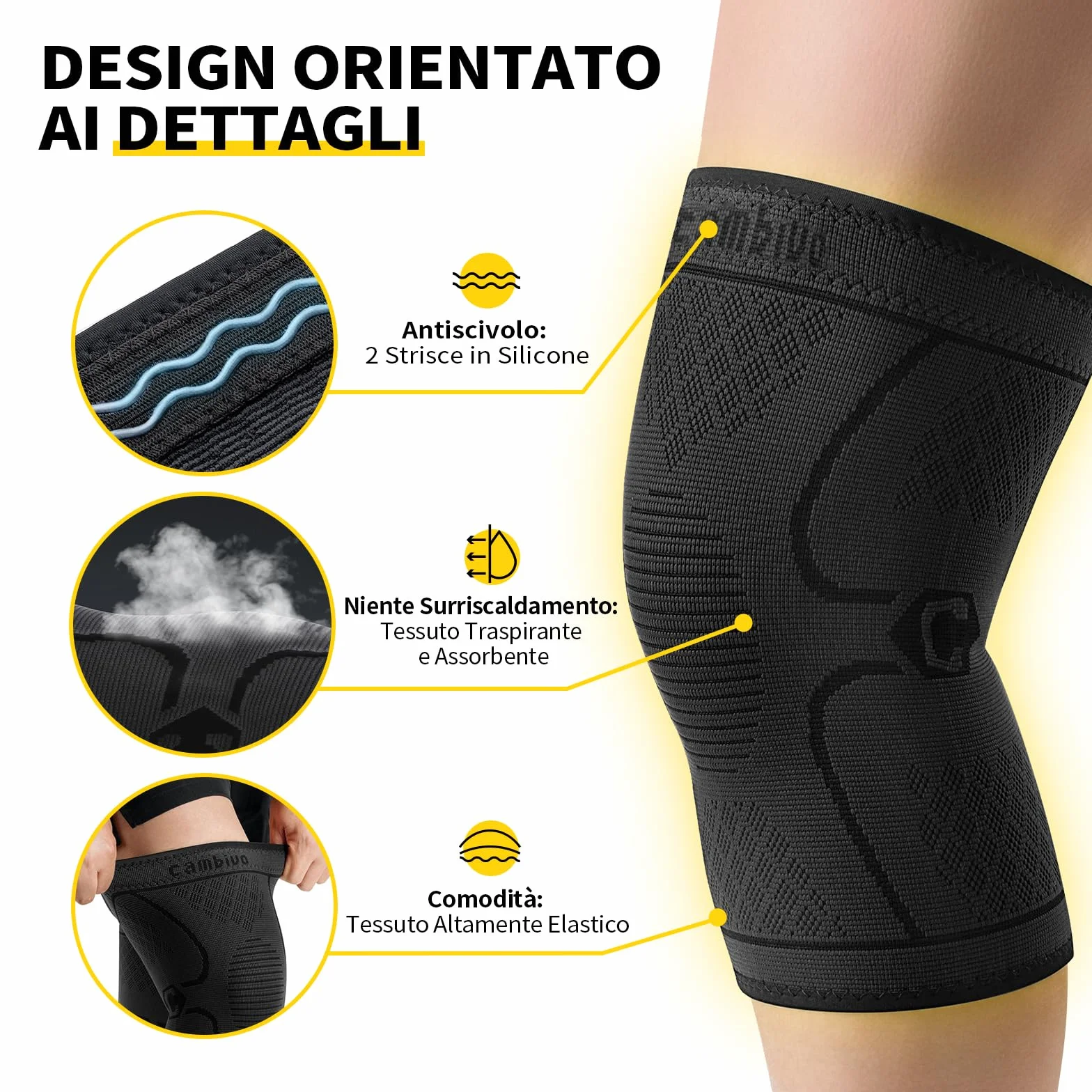 CAMBIVO 2 Pezzi Ginocchiera Ortopedica Compressione Tutore Antiscivolo Ginocchiere Elastica Legamenti Menisco Sport Corsa Gym
