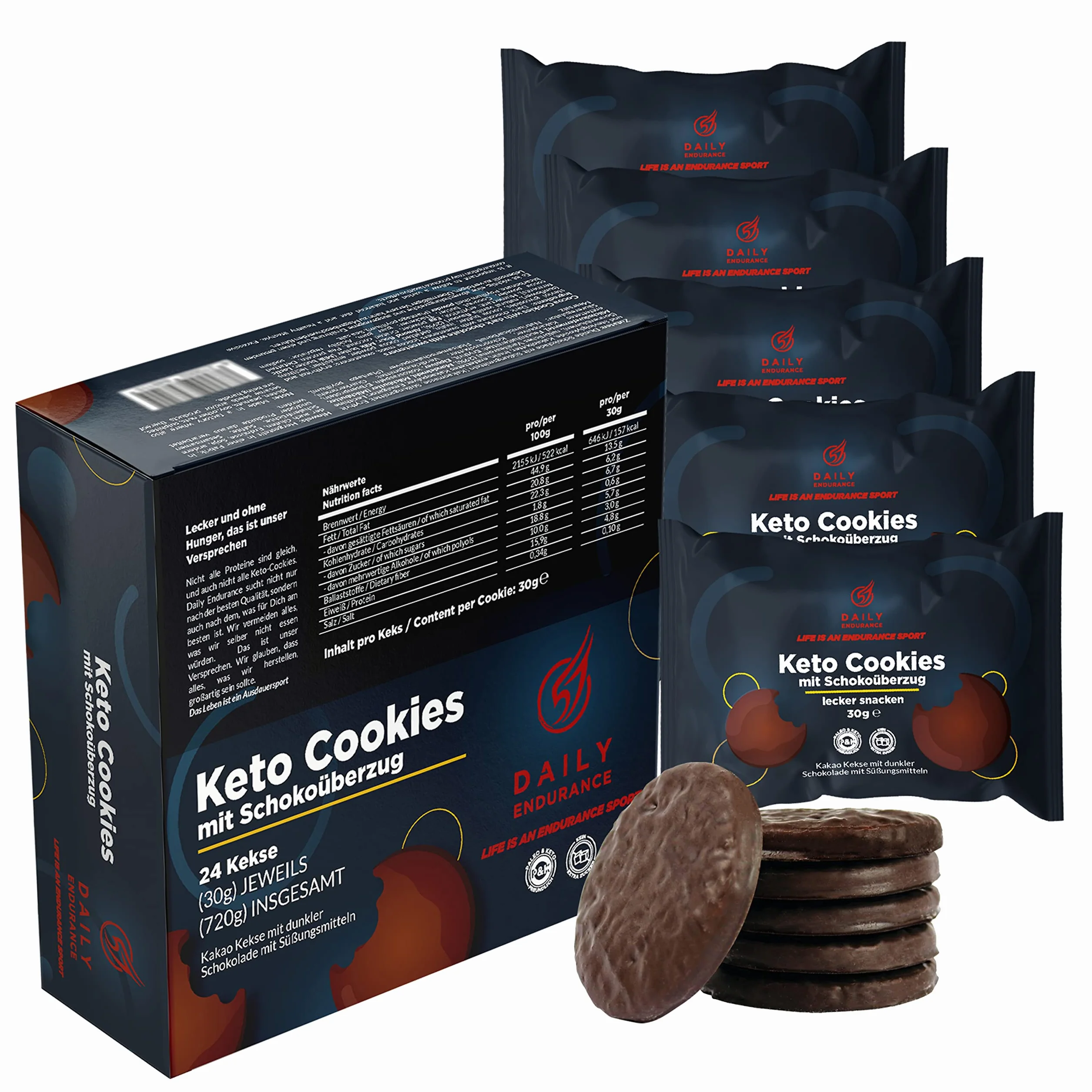 Daily Endurance Biscotti Keto Senza Zucchero 540g 0,7g Carboidrati Ghiaccioli al Cioccolato Spuntini Low Carb