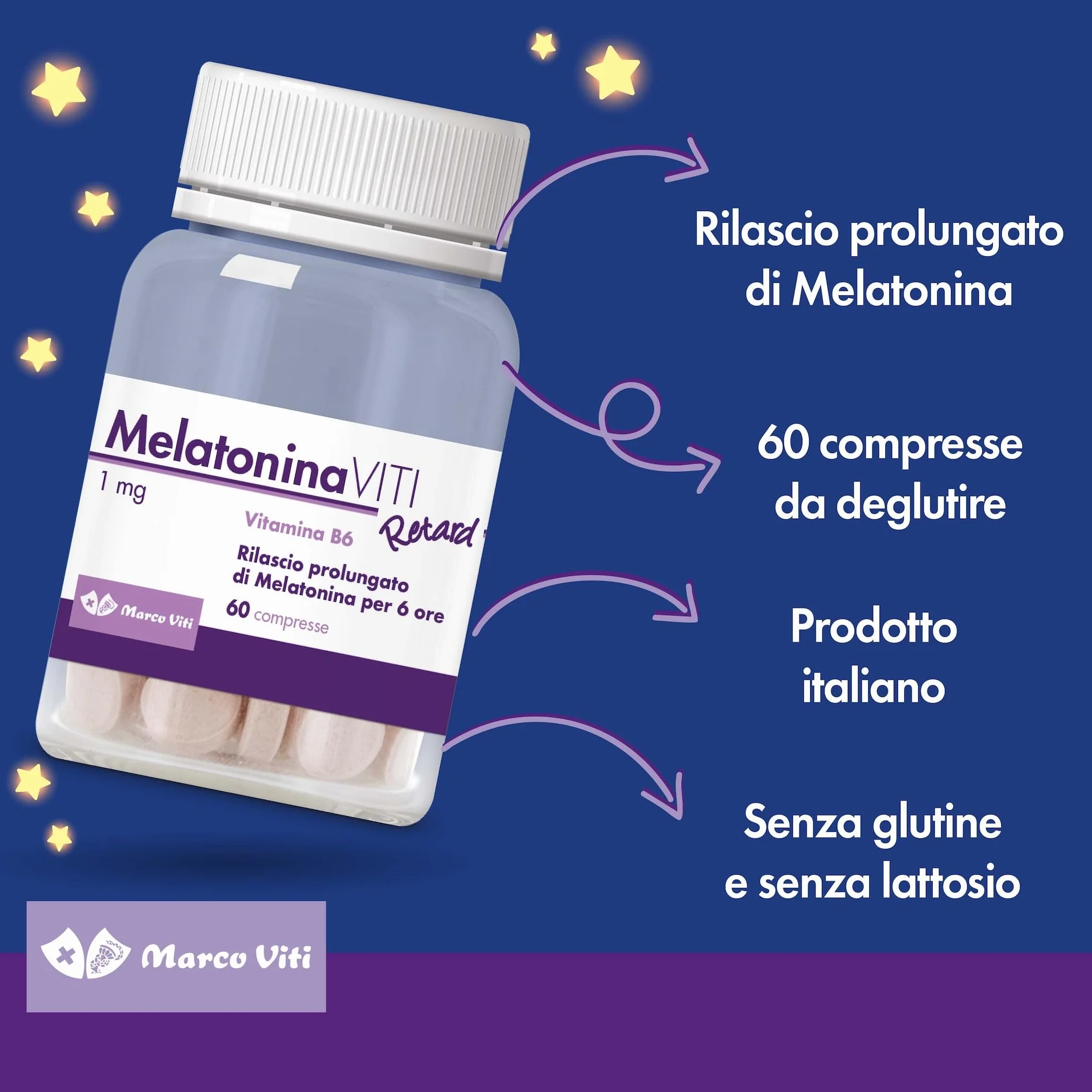 Melatonina Viti Retard 60 Compresse Integratore Sonno con Vitamina B6
