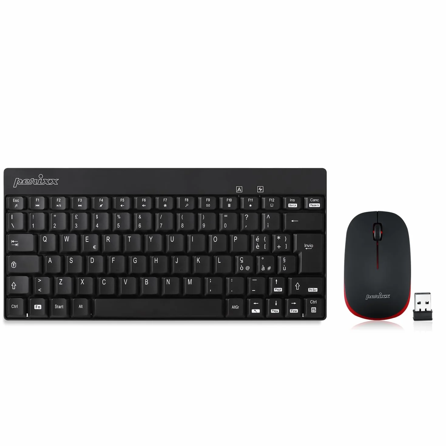 Perixx PERIDUO-712 Set Tastiera e Mouse piccoli Wireless 2.4G per Windows, Tasti silenziosi, Mini Design, Italiano QWERTY, Nero