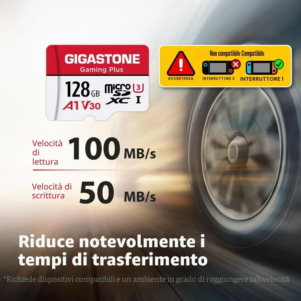 Gigastone, scheda di memoria Micro SD da 128 GB, Gaming Plus, scheda di memoria MicroSDXC per Nintendo Switch, Wyze, GoPro, Dash Cam, telecamera di sicurezza, registrazione video 4K, UHS-I A1 U3 V30