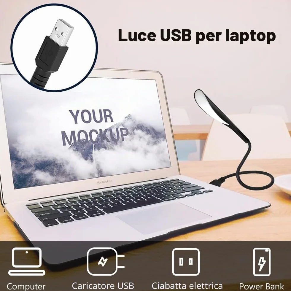 Lampada USB Per PC, Lampada USB Per PC Portatile, Lampada LED USB Per Tastiera Computer, Lampada Da Lettura Per Tastiera Del Computer, Luce USB Regolabile Per Laptop, Luce USB Portatile, Nero