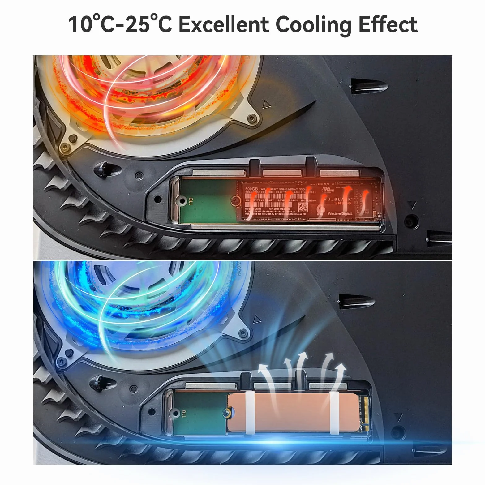 ELUTENG Dissipatore di Calore SSD M.2, 5 Pezzi M2 2280 NVMe SSD Hard Disk Dissipatore Calore Rame con Cuscinetto Termico e 10 Cinturini in Silicone per PC PS5 M.2 PCIE NGFF Heat Sink, 73x21x1mm