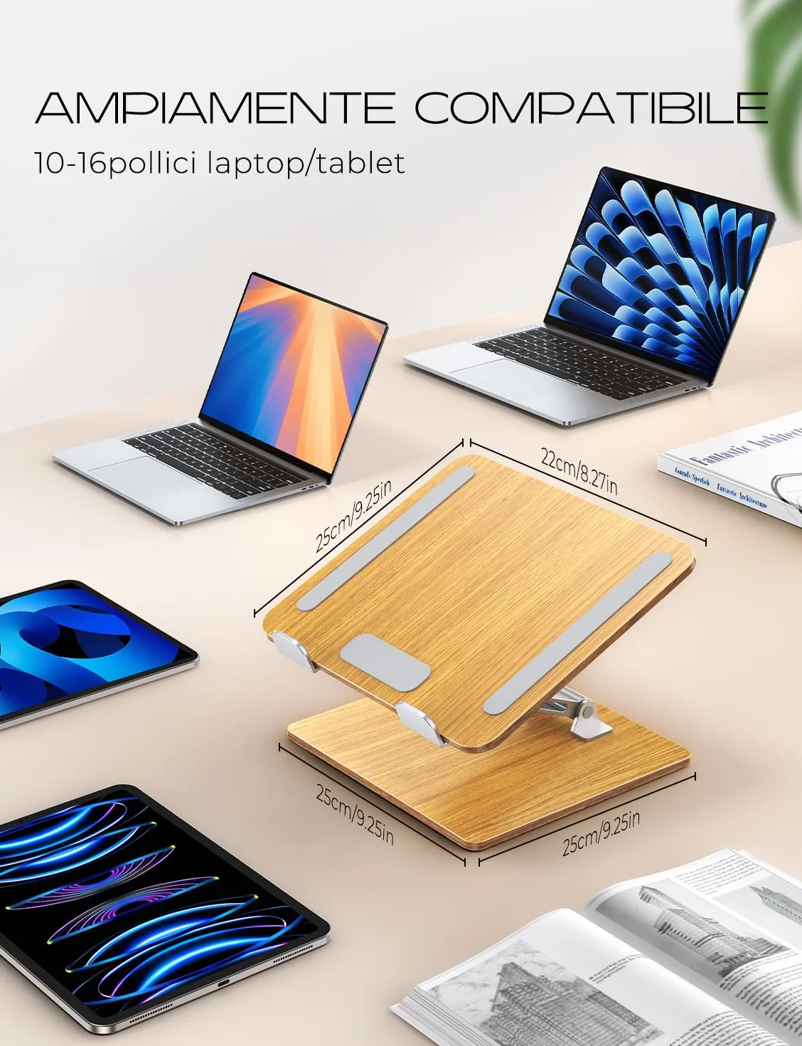 CIRYCASE Supporto PC Portatile Legno/Alluminio, Ergonomico Scrivania Supporto Laptop Stand Regolabile in Altezza, Rialzo PC Portatile Pieghevole, Laptop Stand B27 dvd per MacBook/HP 10-16" Notebook