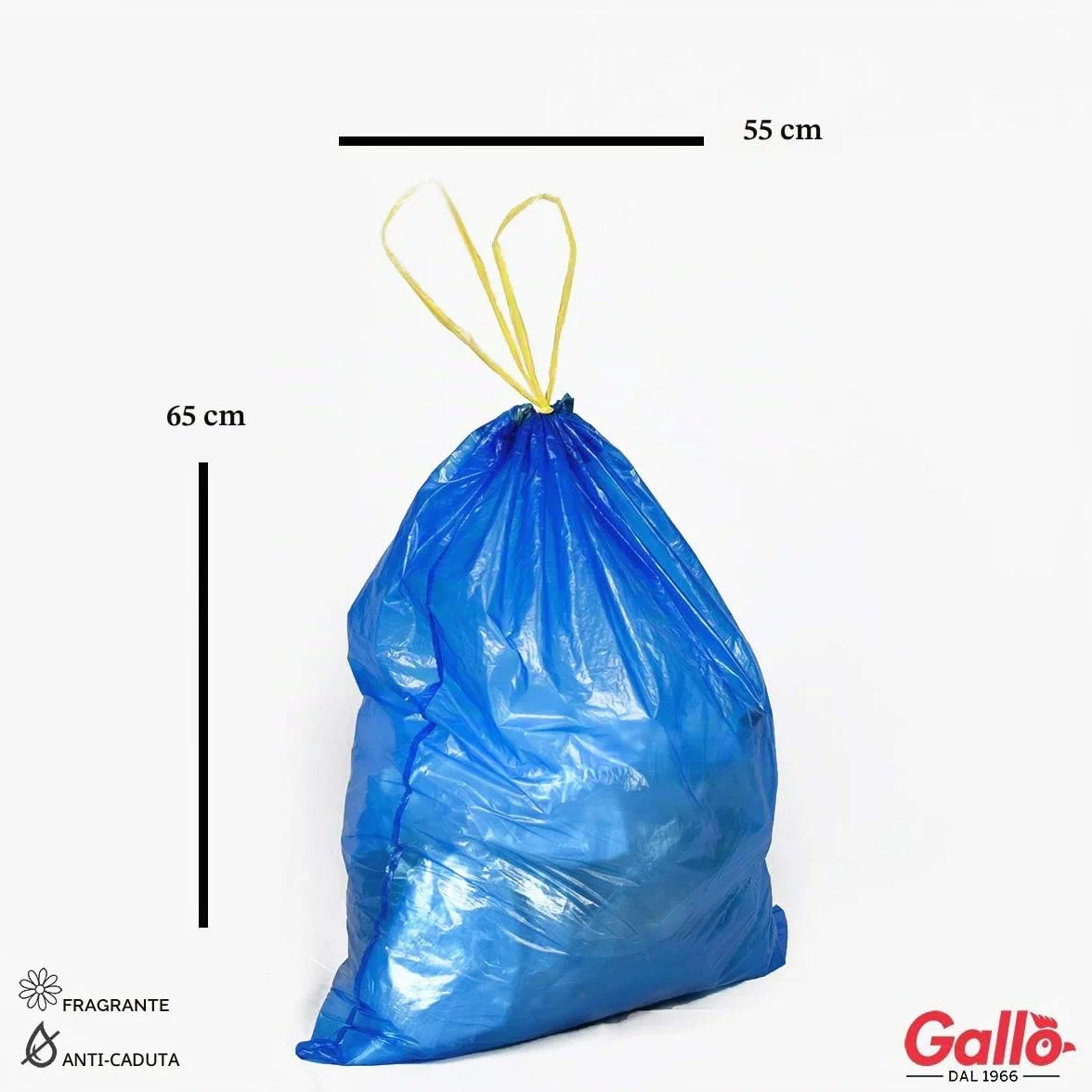 Gallo 90 Sacchi per Pattumiera 55x65cm 40 Litri Blu Maniglie Tira e Chiudi
