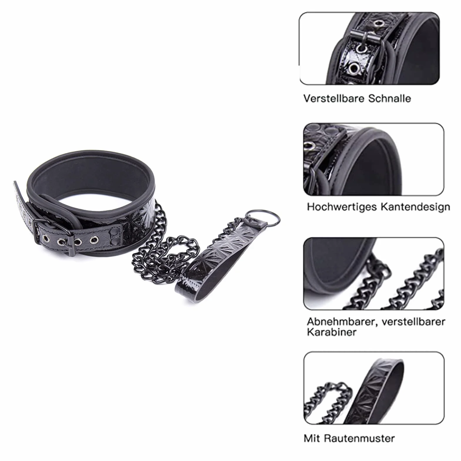 Collare BDSM in pelle con guinzaglio catena per adulti Fetish donna Bondage erotico SM