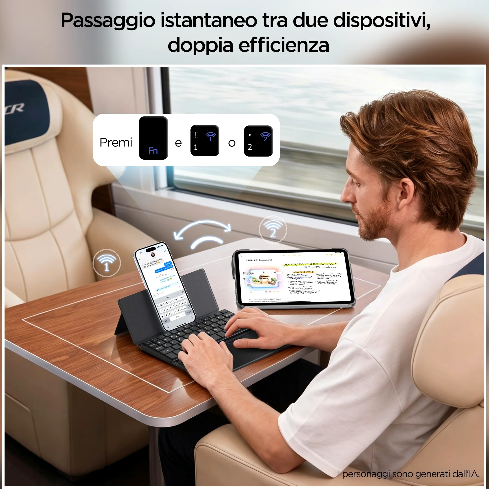 CACOE Mini Tastiera Bluetooth a Doppio Canale con Touchpad | Wireless Tastiera per QWERTY, Ultra-Sottile e Portatile con Supporto per Smartphone (iOS, Android, Windows), Nera