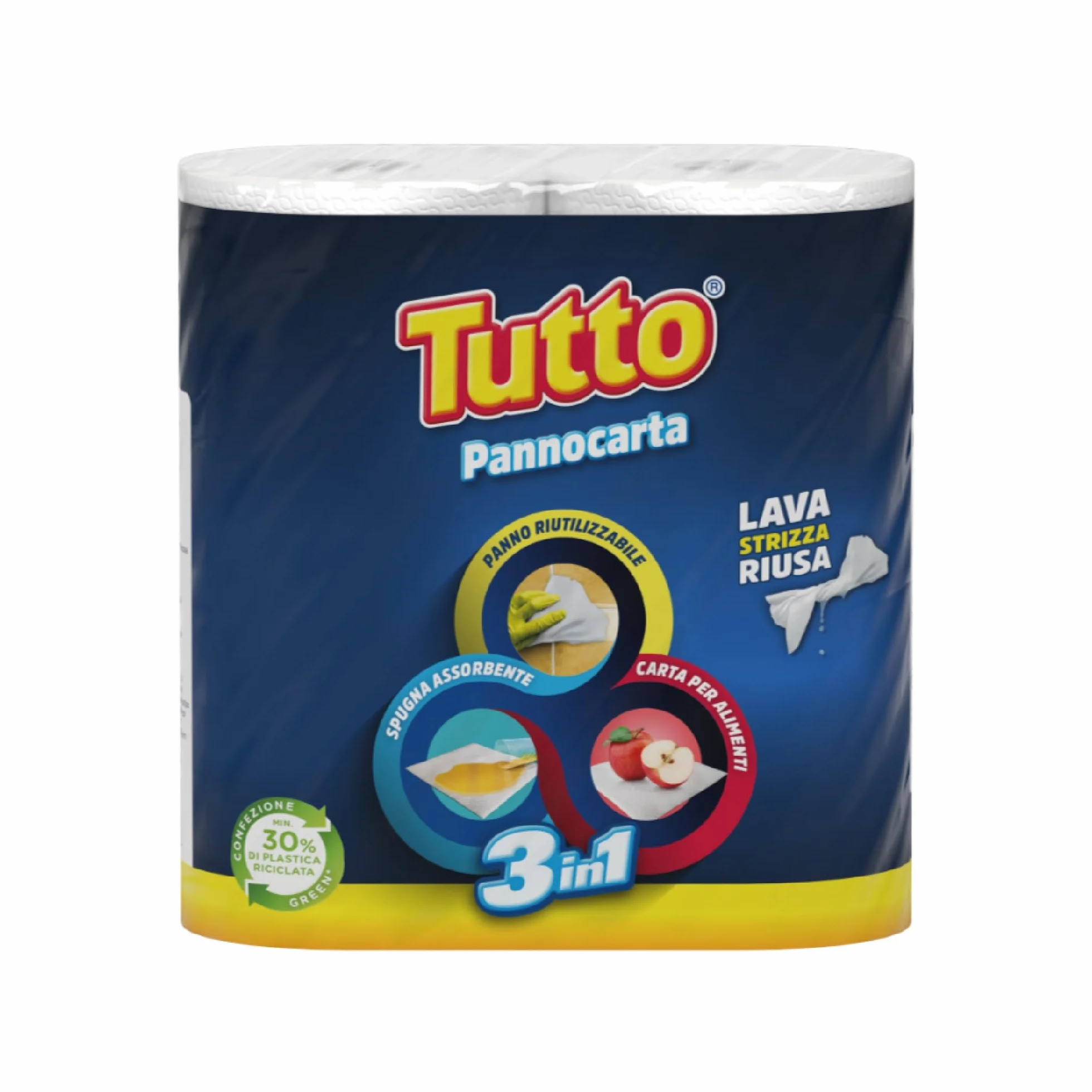 Tutto Pannocarta 3 in 1 Carta Multiuso 2 Rotoli Extra Assorbente Lavabile Riutilizzabile 20 Volte Made in Italy