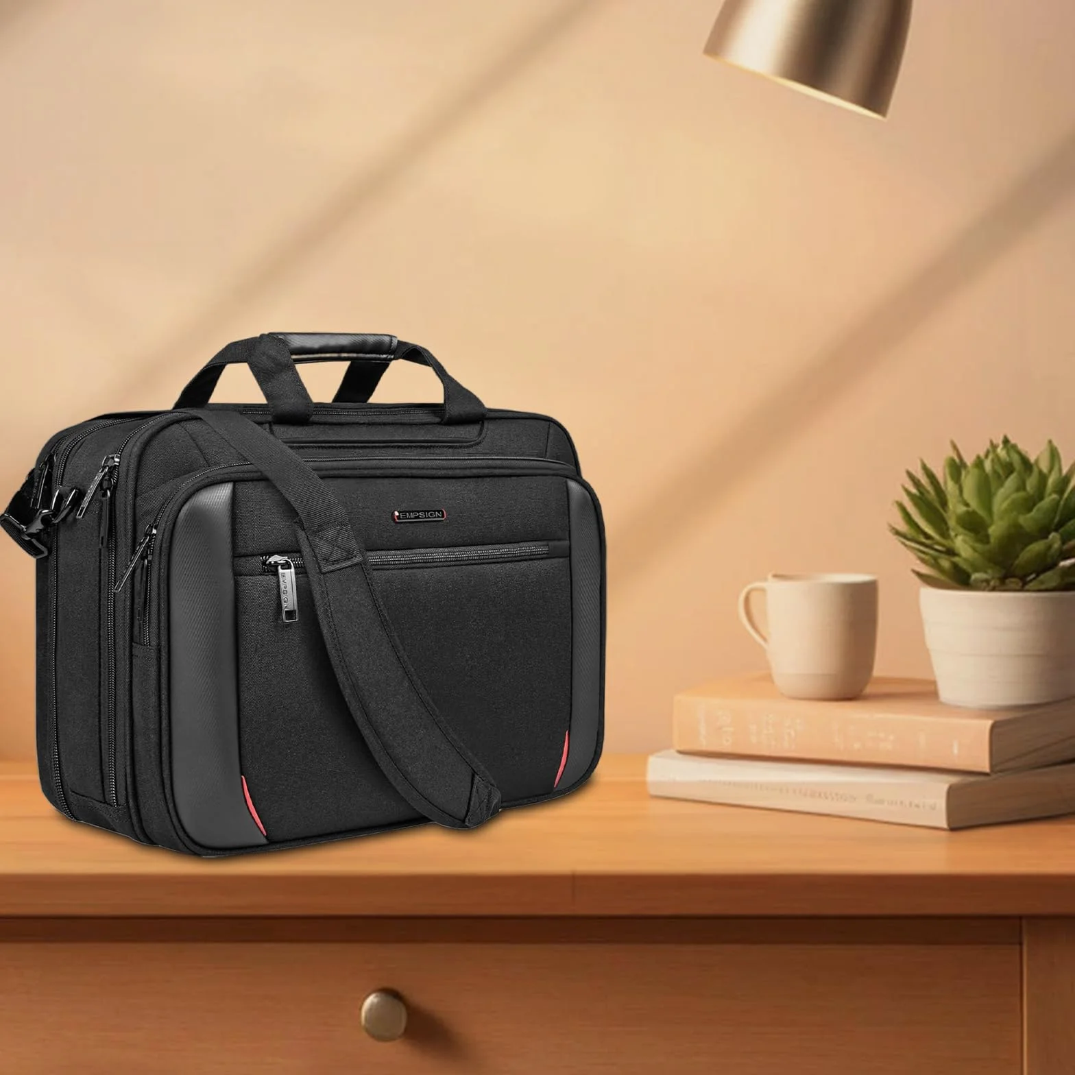 EMPSIGN Custodia per PC cartella, borsa porta PC 17,3 pollici espandibile a tracolla per uomo e donna idrorepellente, borsa a tracolla con protezione RFID in tela per lavoro e viaggio d’affari