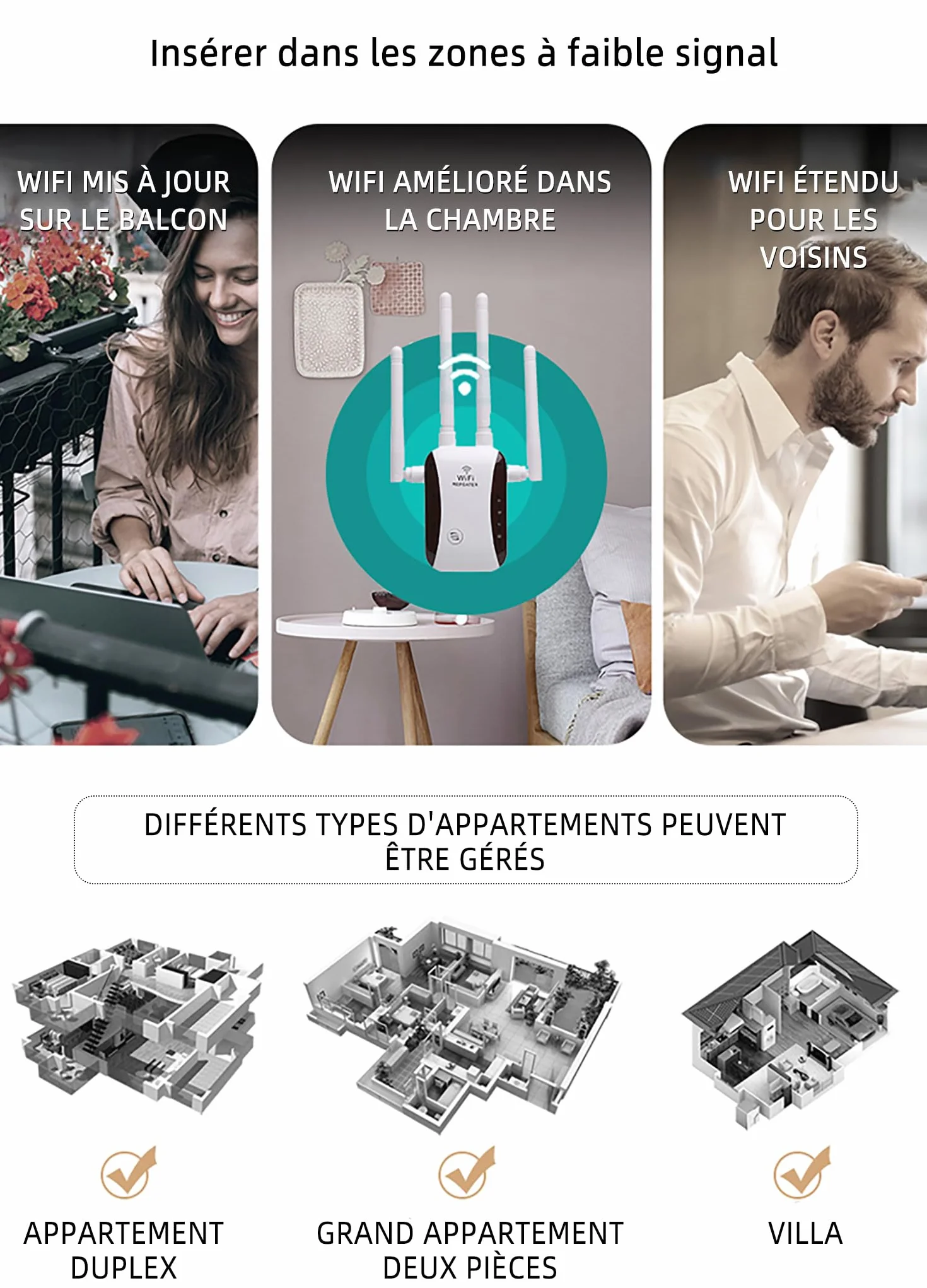 Ripetitore WiFi Potente 300Mbps (2.4 GHz) con 4 Antenne, Amplificatore di Segnale Wifi, 1 Porta LAN, Supporta Ripetitore/Router/AP - Ideale per Casa e Ufficio
