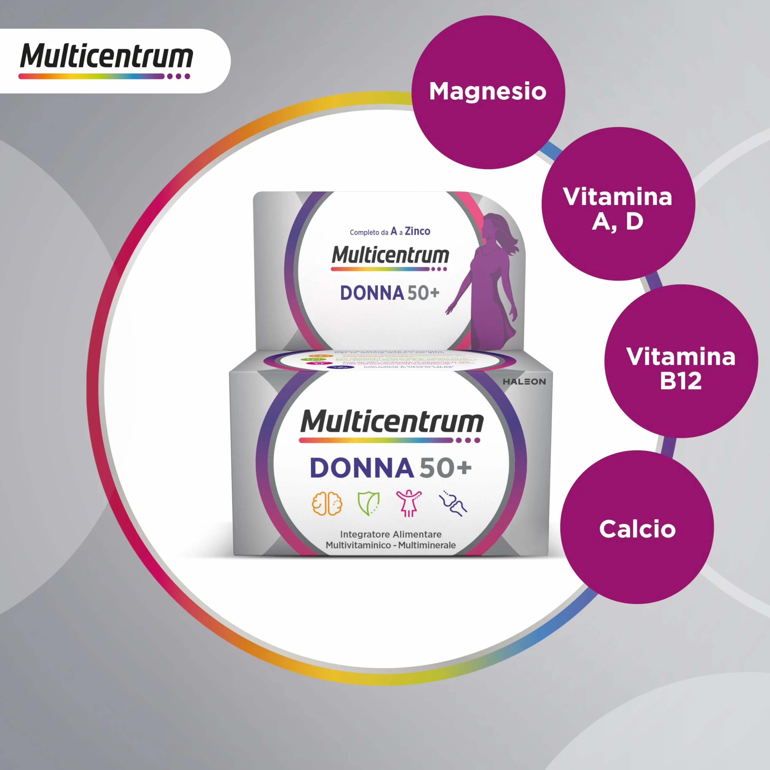 Multicentrum Donna 50+ Integratore Multivitaminico completo 30 Compresse per combattere stanchezza e affaticamento