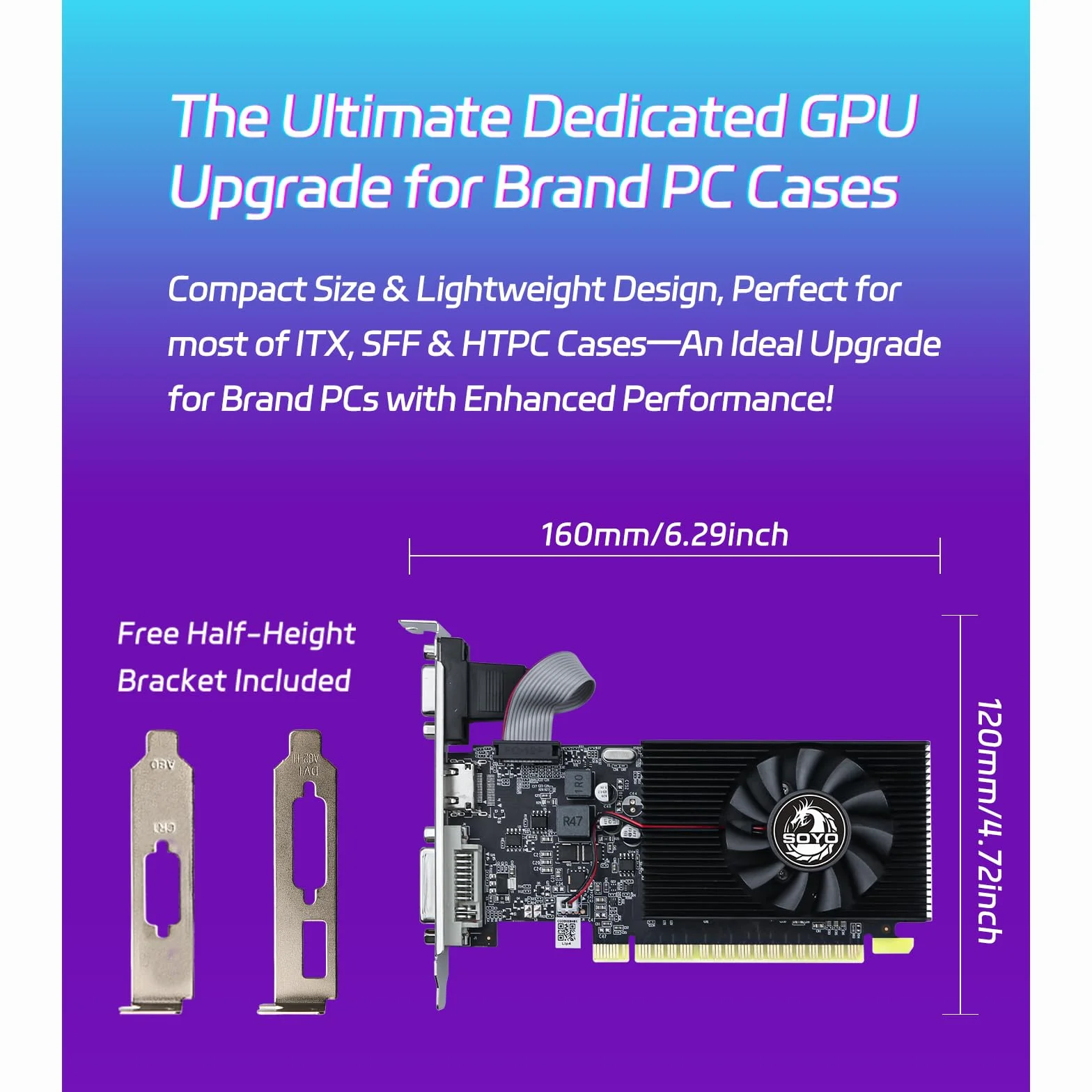 SOYO Geforce GT740 - Scheda grafica a basso profilo, scheda video DDR3 da 4 GB a 128 bit con HDMI, VGA, DVI, PCI Express x16 3.0, ventola singola per computer GPU