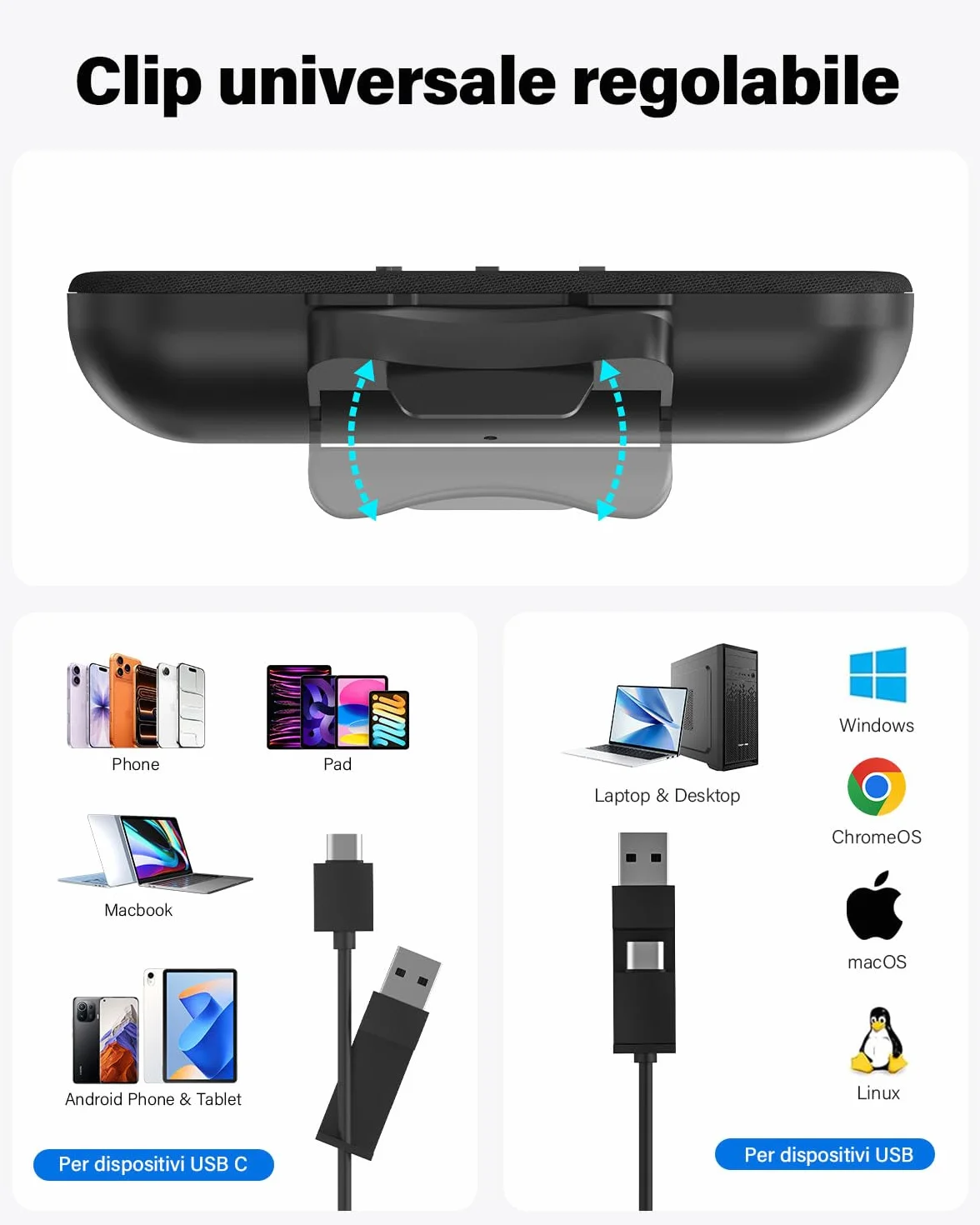 ZETIY Altoparlante per PC, Mini Soundbar USB per Notebook, Laptop, Desktop