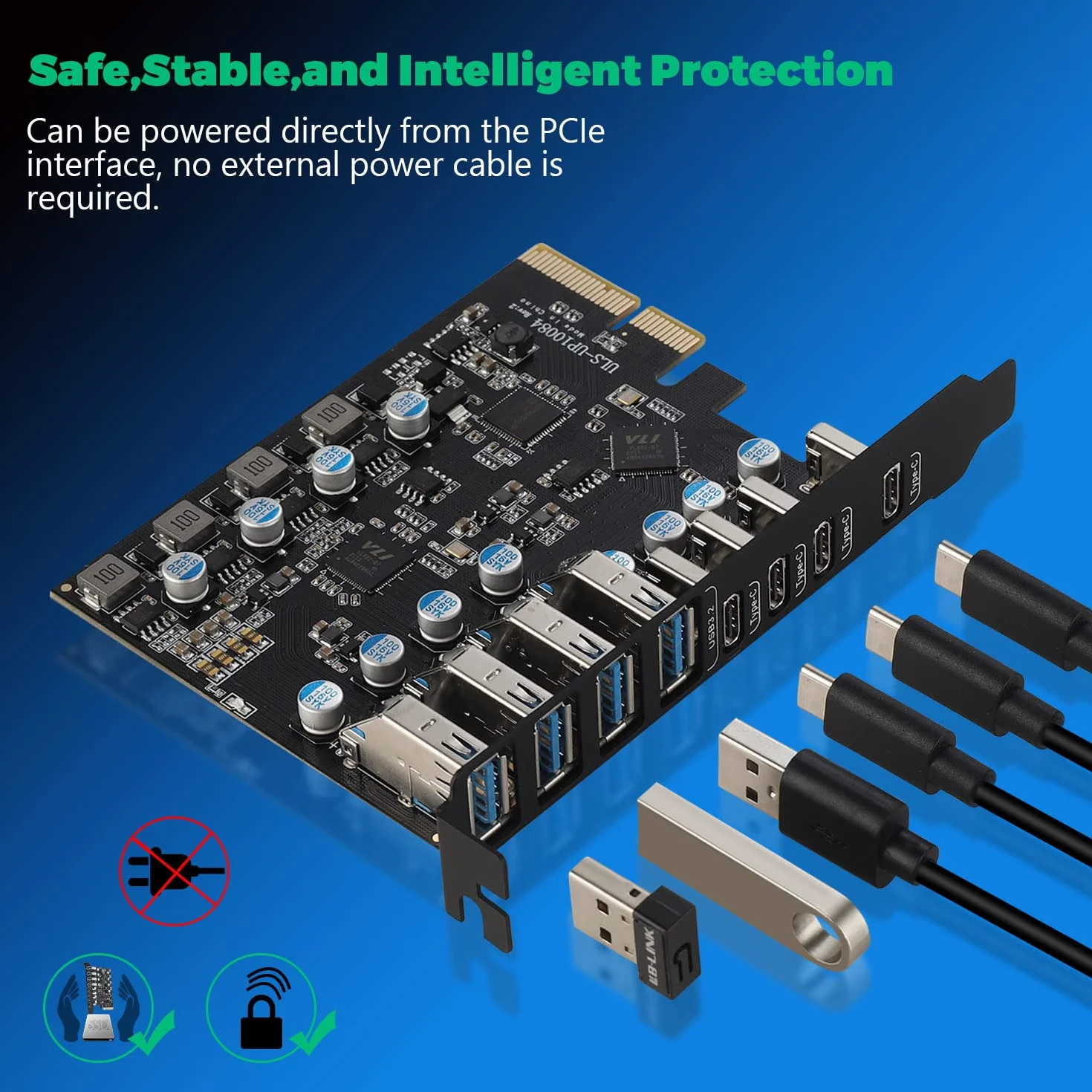 Scheda di Espansione USB 3.2 PCIe a 8 Porte, 10Gbps Scheda USB PCI Express Interna Hub Card per Windows 7/8/10 e Mac OS