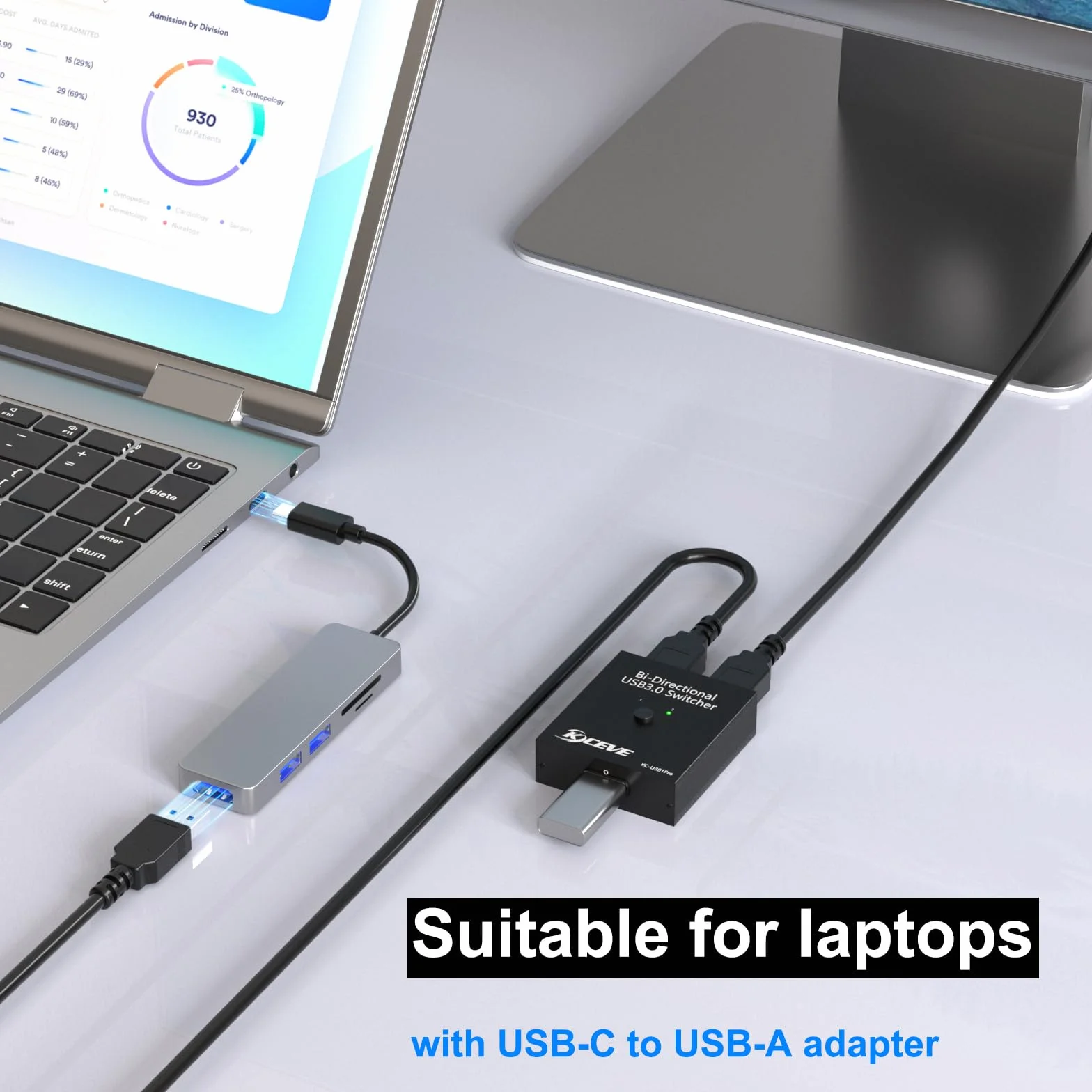 MLEEDA Switch USB 3.0 Bidirezionale 2 In 1 Out / 1 In 2 Out per 2 PC Condividi Tastiera Mouse Scanner Stampante, Escluso Cavo