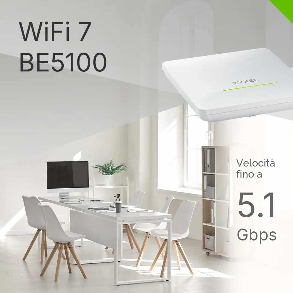 Zyxel WiFi 7 BE5100 Access Point NebulaFlex | Doppia Radio 4-Stream | Per Piccole Imprese | Smart Mesh MLO | 2.5GbE | Alimentatore Incluso | App Nebula/Cloud o Standalone [NWA50BE]