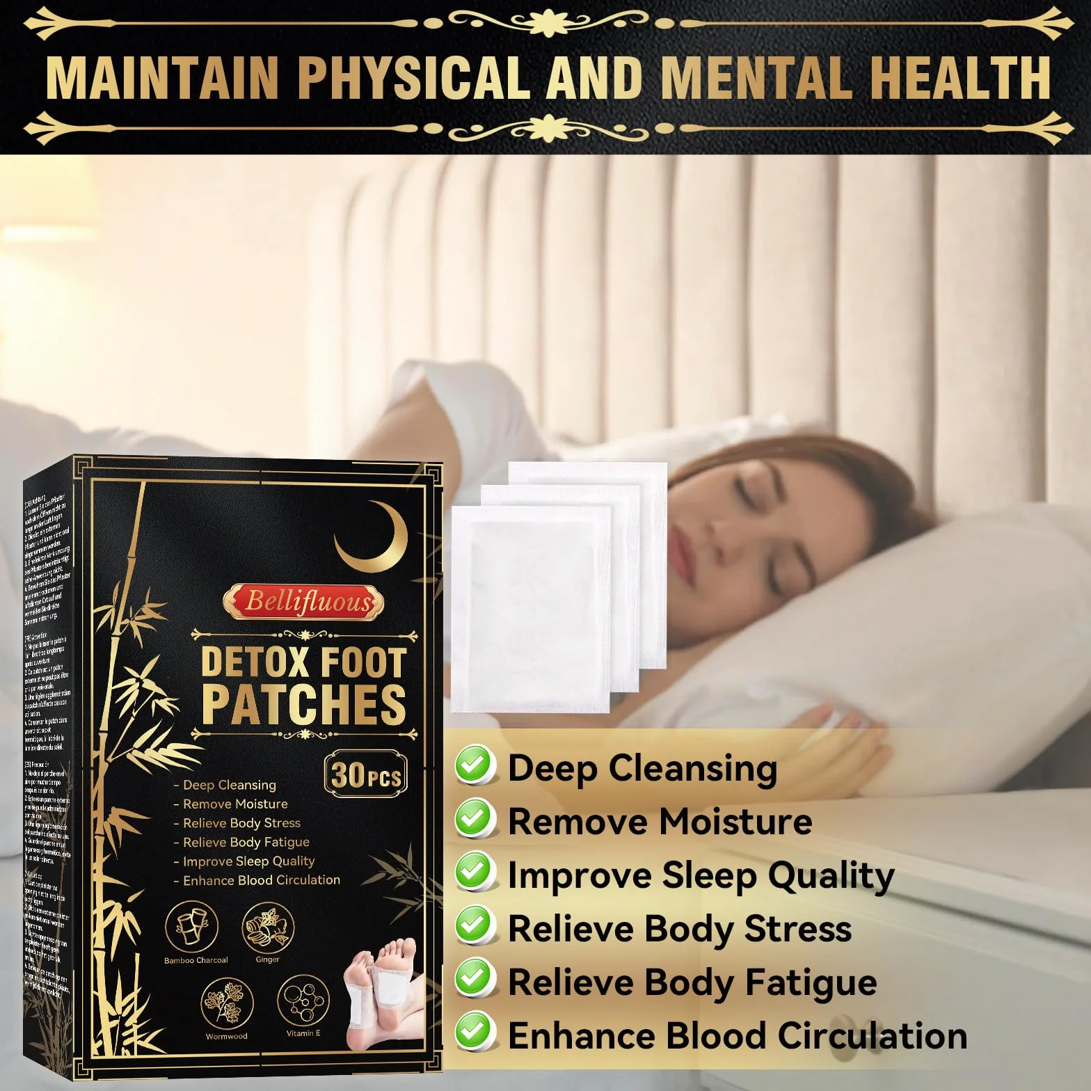 Cerotti Detox Piedi 30pcs Naturale Elimina Tossine Migliorare Sonno Alleviare Stress