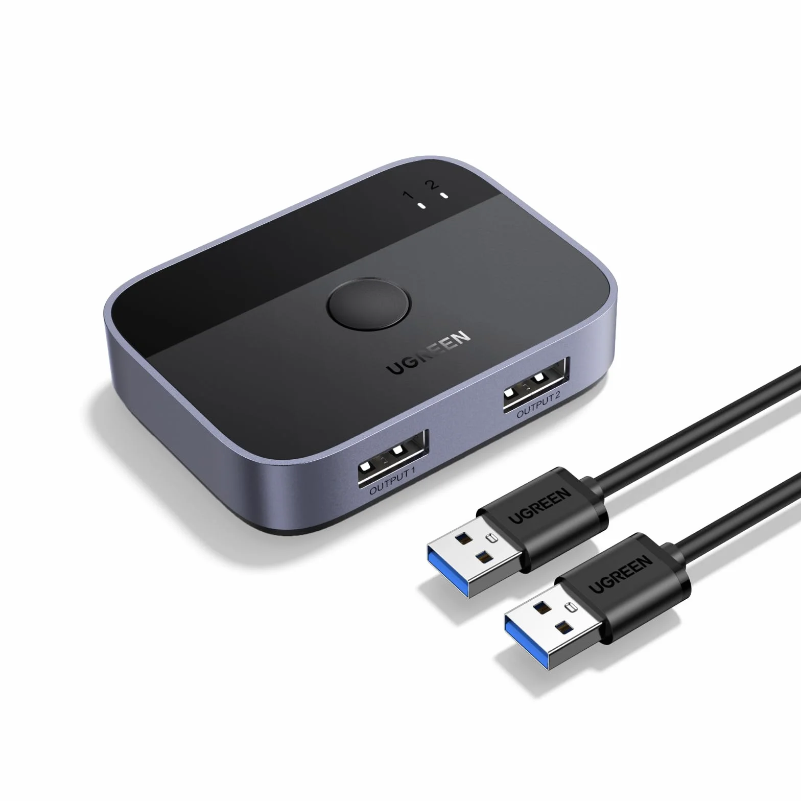 UGREEN Switch USB 3.0 5Gbps KVM Switcher 2 Porte per 2 PC Interruttore 2 Ingressi 2 Uscite Alluminio per Tastiera Mouse Chiave Disco Rigido Esterno Stampante Scanner 2 Cavi 3.0 Inclusi