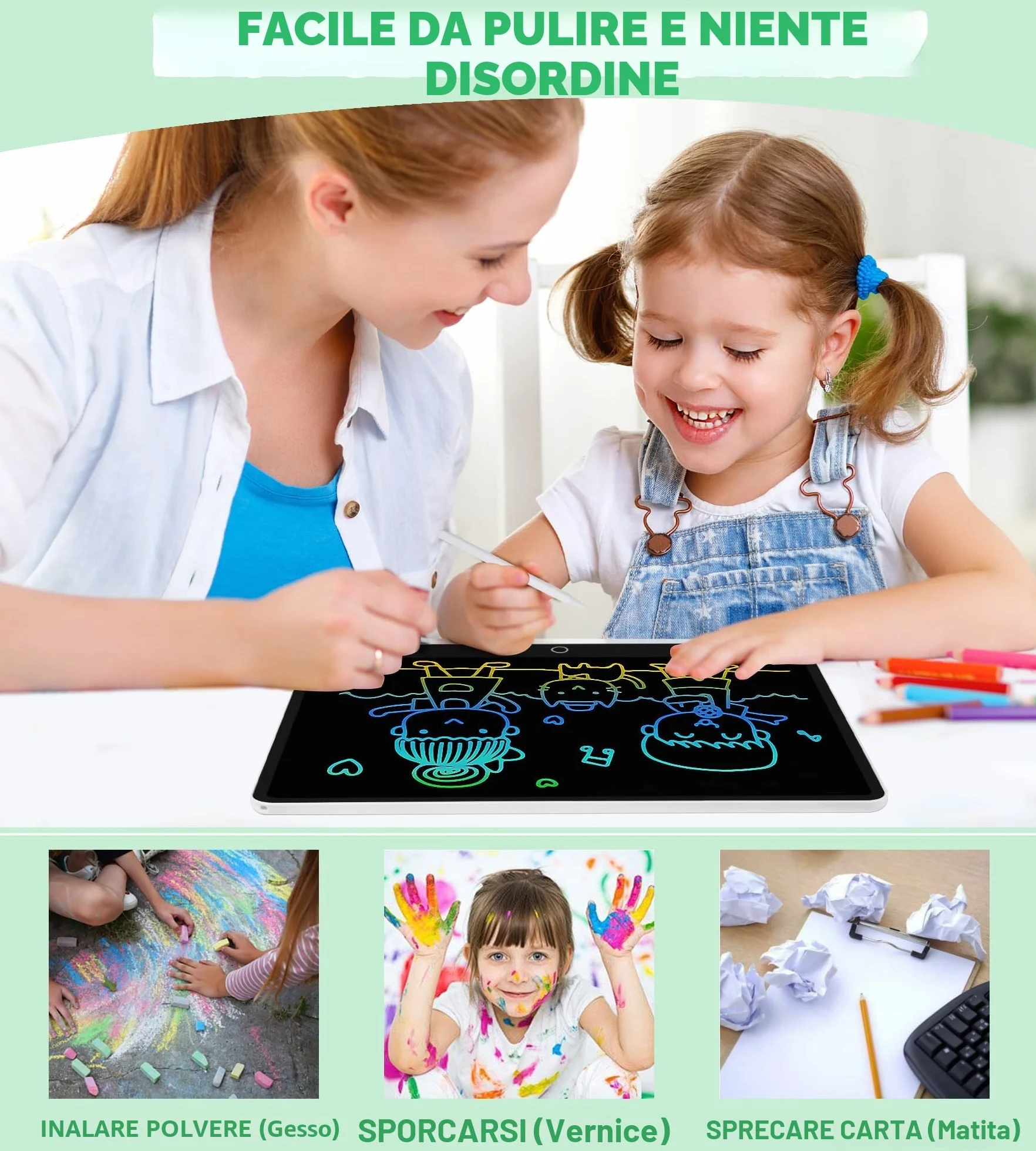 Tavoletta Grafica LCD 16 Pollici, Lavagna Digitale da Disegno con Penna per Bambini 3-12 Anni