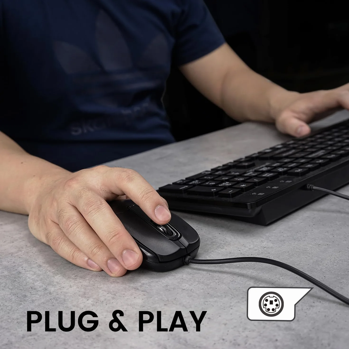 Perixx PERIDUO-117P Set Tastiera e Mouse PS/2, Layout QWERTY Italiano, Mouse Ottico a 3 Tasti, Cavo da 1,8 m, Nero