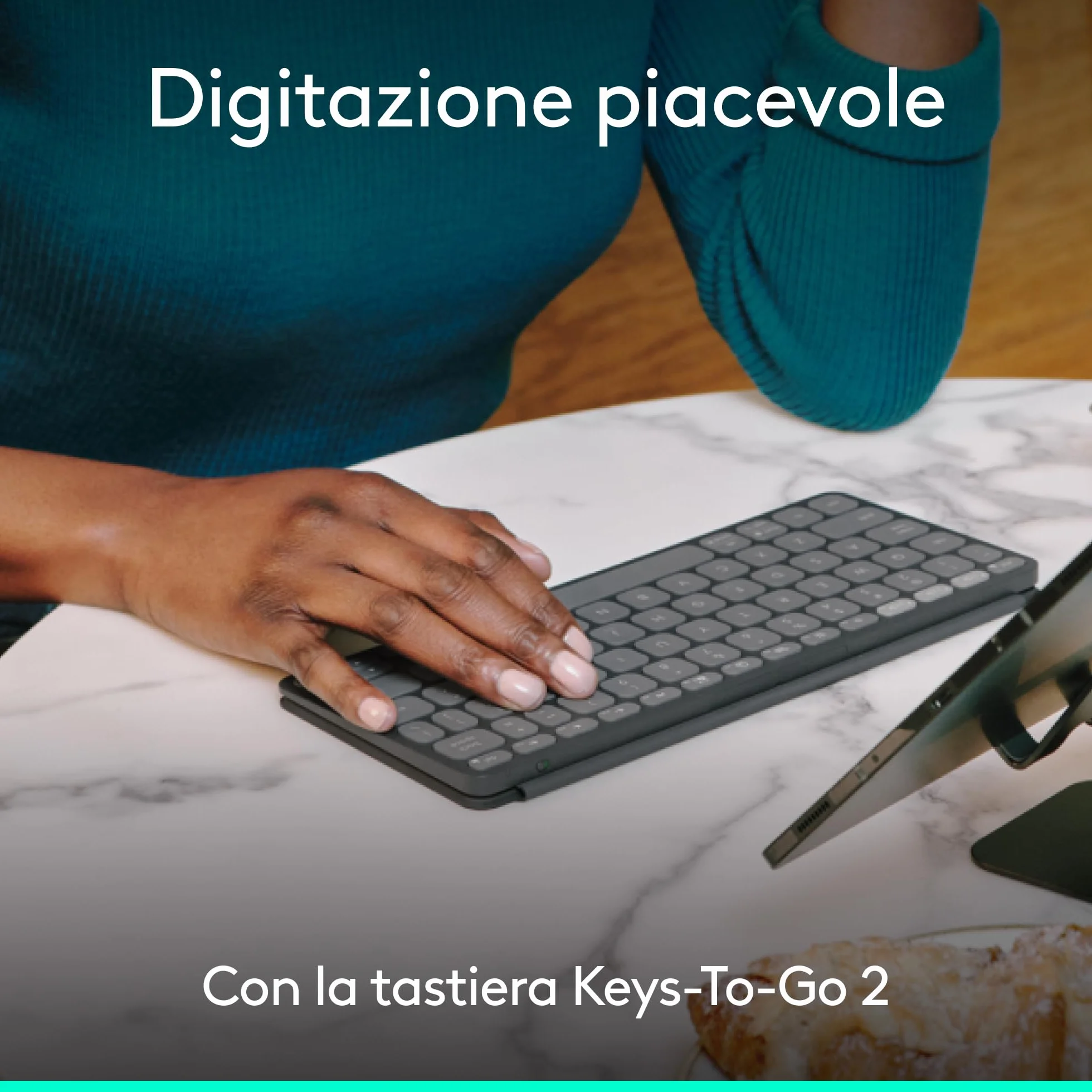 Logitech Keys-To-Go 2 e Mobi Fold, tastiera sottile con coperchio e mouse pieghevole, leggeri, portatili, Bluetooth, per PC Windows, Mac, Android, Chromebook, iPad, ITA QWERTY - Grafite