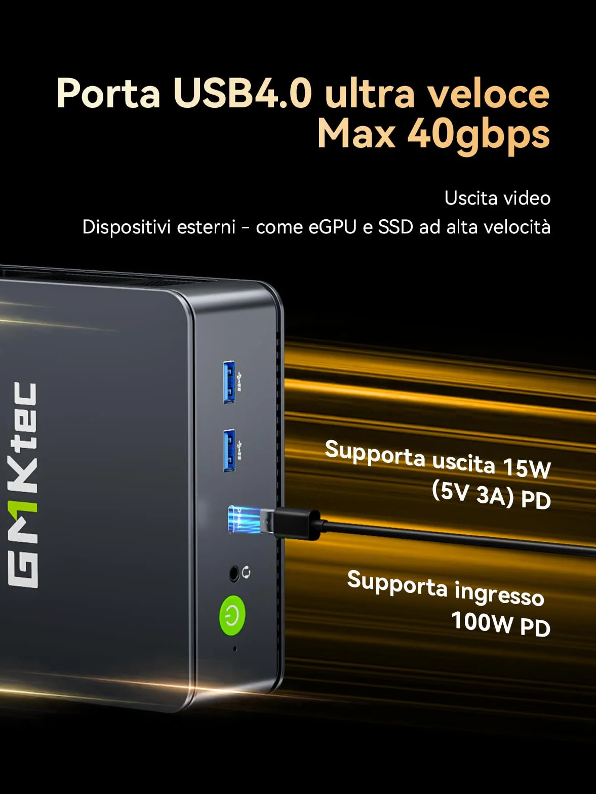 GMKtec Gaming Mini PC Ryzen 5 7640HS AMD Radeon 760M 16GB DDR5 512GB PCIe3.0 SSD Doppia LAN 2.5G WiFi 6E Triplo Display 4K USB 4.0