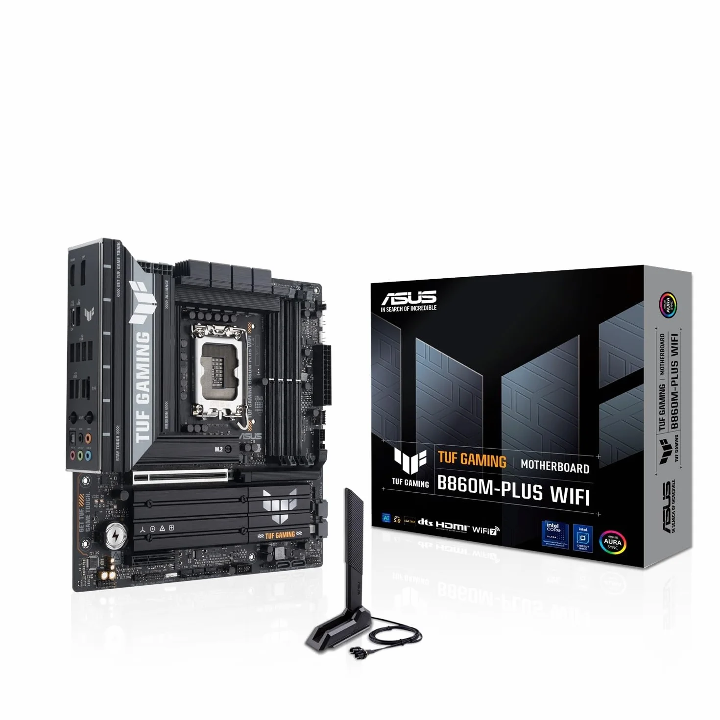 ASUS TUF GAMING B860M-PLUS WIFI, Scheda Madre Intel mATX, 12+1+2+1 Fasi di Alimentazione, Slot DDR5, PCIe 5.0, 3 Slot M.2, WiFi 7, Ethernet Realtek 2.5 GB, DisplayPort, HDMI, USB-C 20 Gbps, Nera