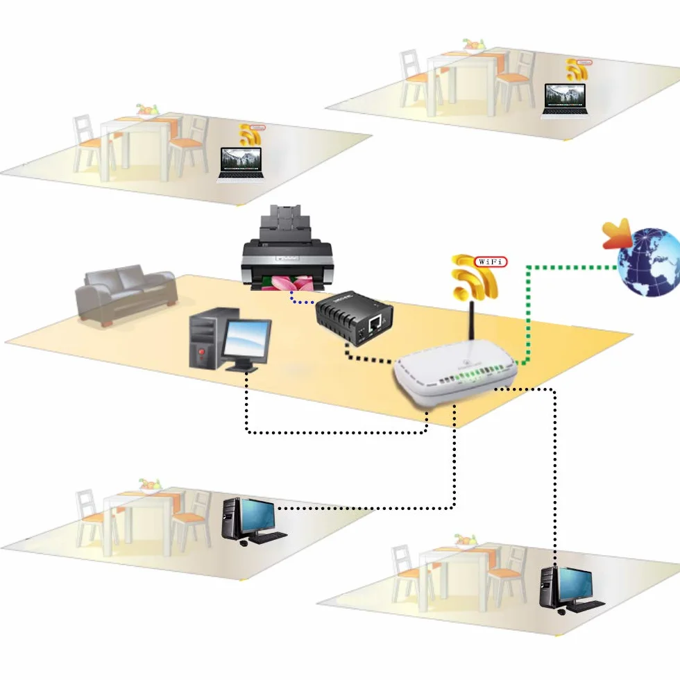 WAVLINK Server di stampa 10/100Mbps Ethernet a USB 2.0 Network LPR Print Server per Windows