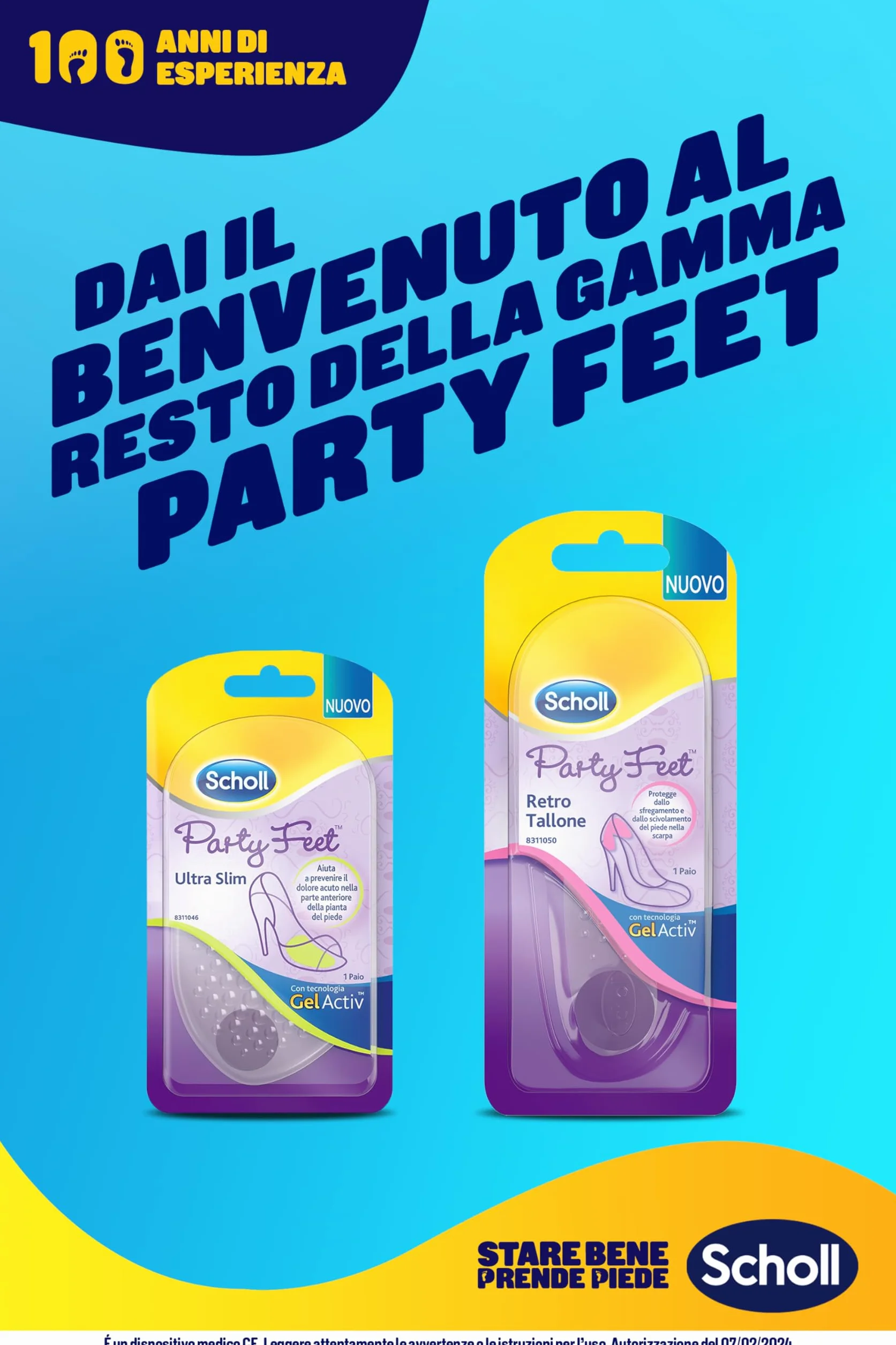 Scholl Party Feet Ultra Slim Cuscinetti in Gel Ultrasottili per la Pianta del Piede, Antiscivolo, 1 Paio