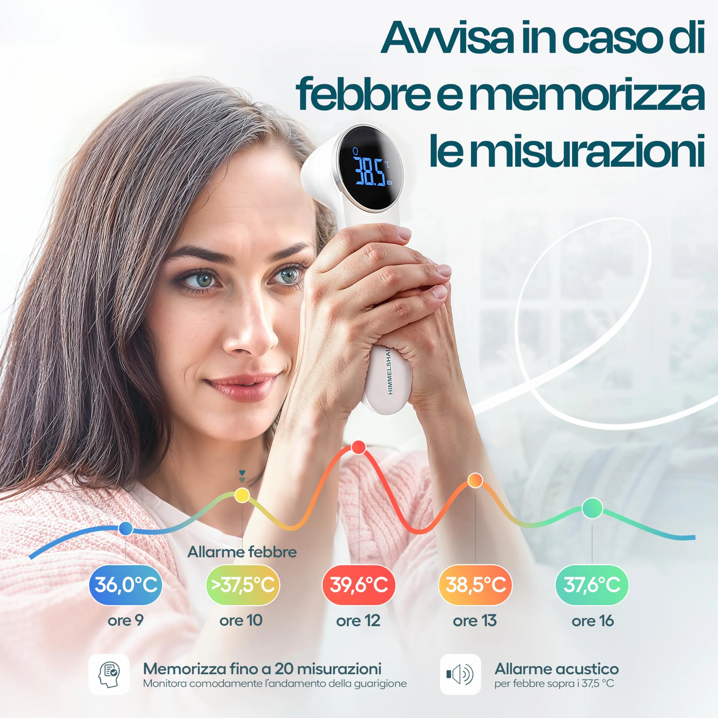 HIMMELSHAUCH MEDICAL Termometro Digitale Infrarossi 3 in 1 Auricolare e Frontale per Neonato Bambino Adulto
