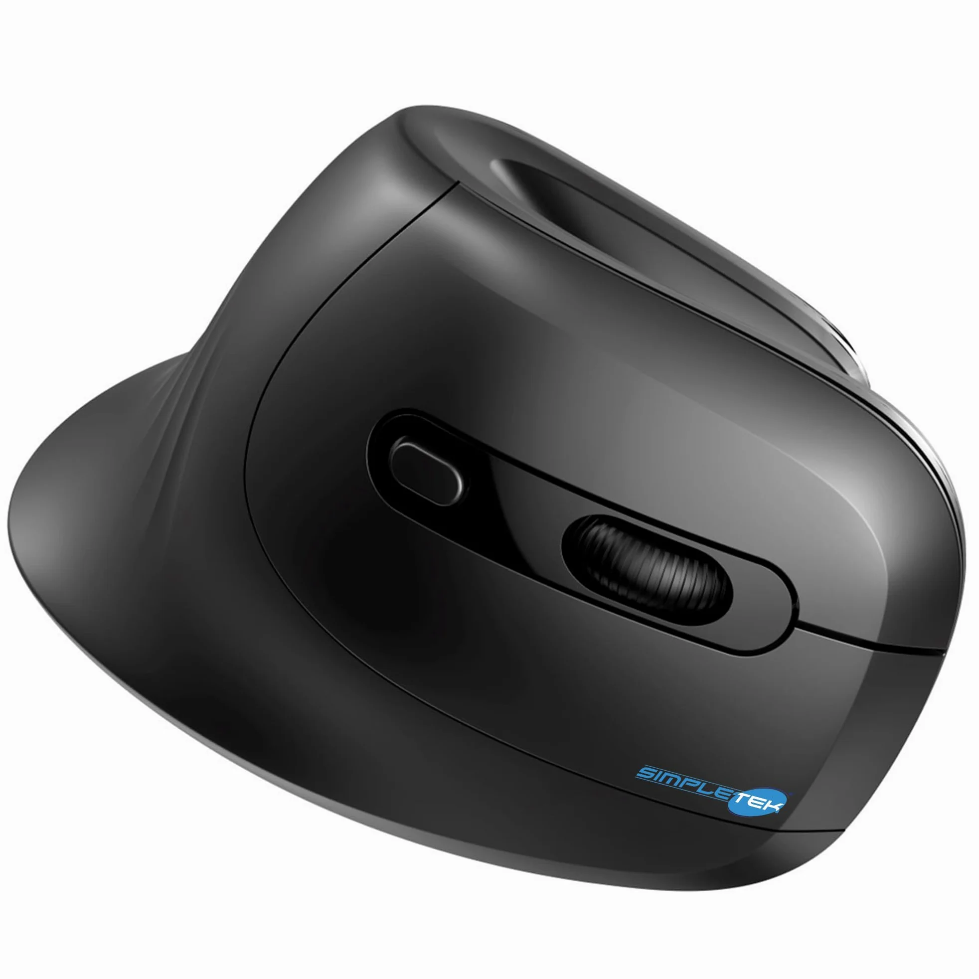 SIMPLETEK - Mouse Verticale Ergonomico Wireless - Senza Fili 2.4GHz - DPI Regolabile fino a 3200-6 Pulsanti - Design Nero- Ricevitore USB Incluso