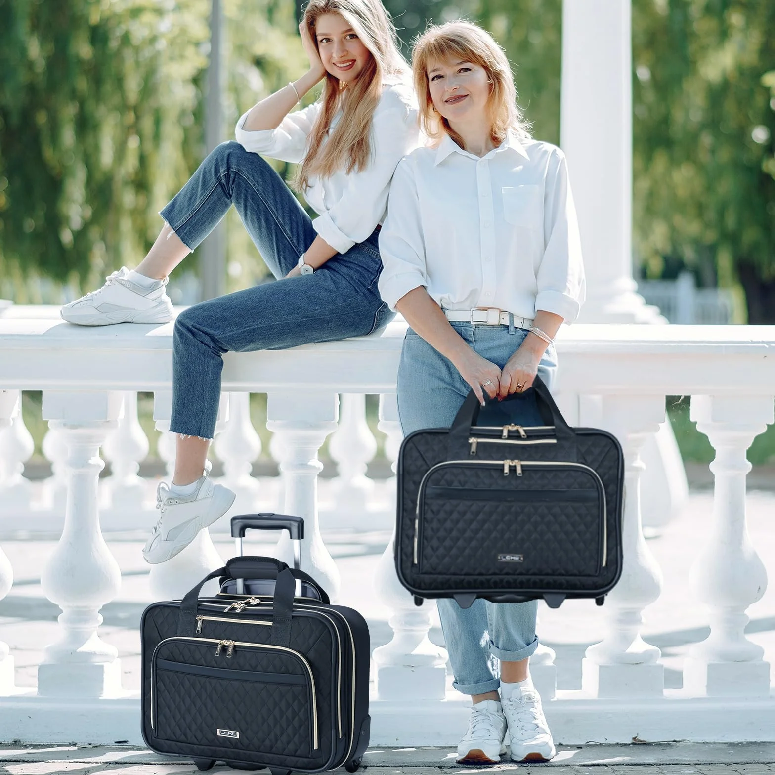 Trolley per Laptop da Lavoro con Ruote, Impermeabile, Bagaglio a Mano 15,6", Valigetta da Viaggio Nero