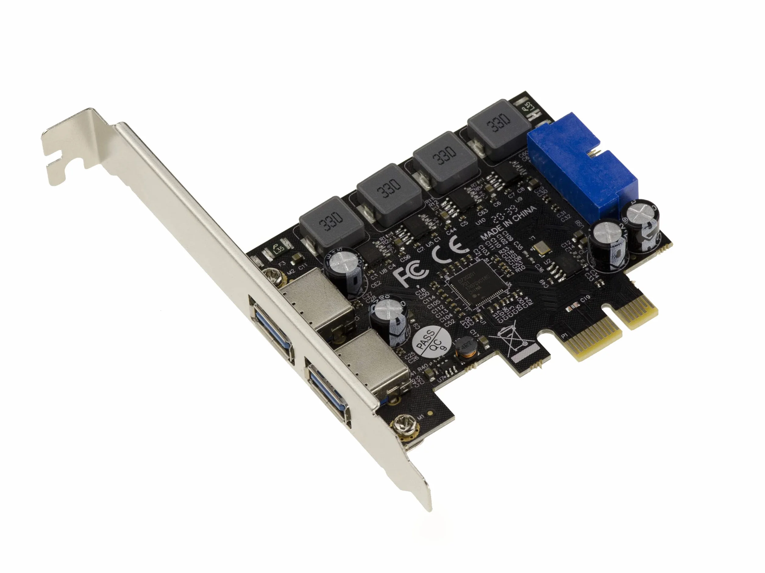 KALEA-INFORMATIQUE Scheda PCI Express PCIe USB 3.0 con 2 porte esterne 5G Tipo A e 2 porte interne su connettore USB3 a 19 pin. Autoalimentata, con chipset NEC D720201