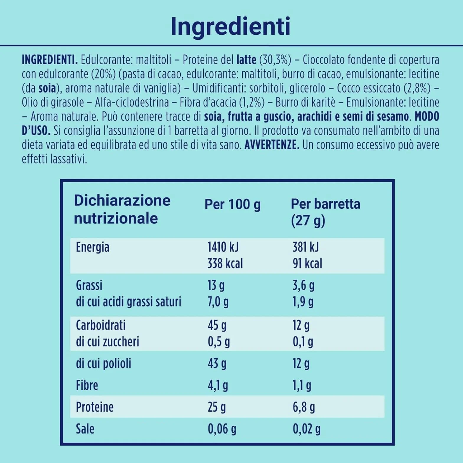 Enervit Protein Snack al Cocco e Cioccolato Fondente, Barrette Proteiche Low Sugar, 8 x 27g