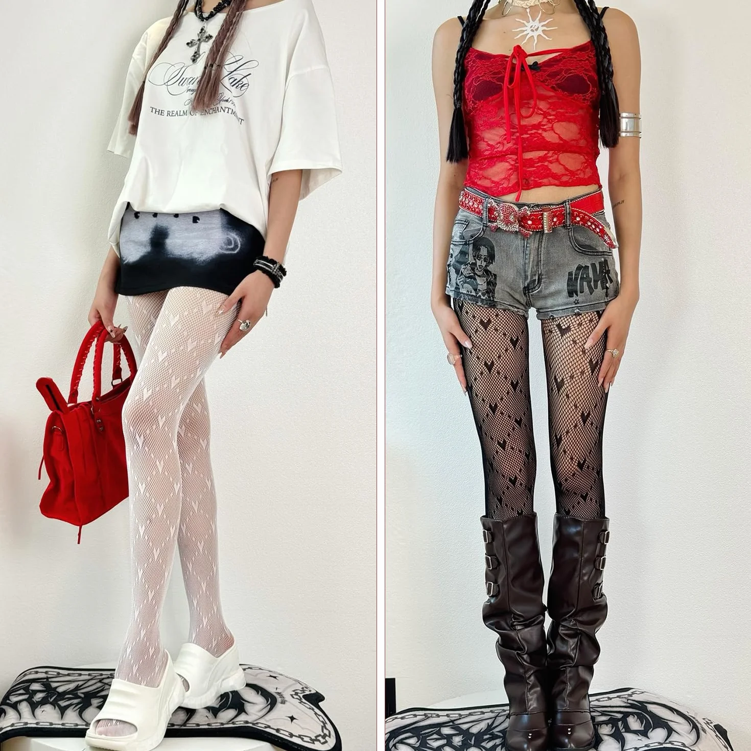 Calze a Rete da Donna 2 Pezzi, Calze Sexy in Pizzo Elee, Accessori Abbigliamento