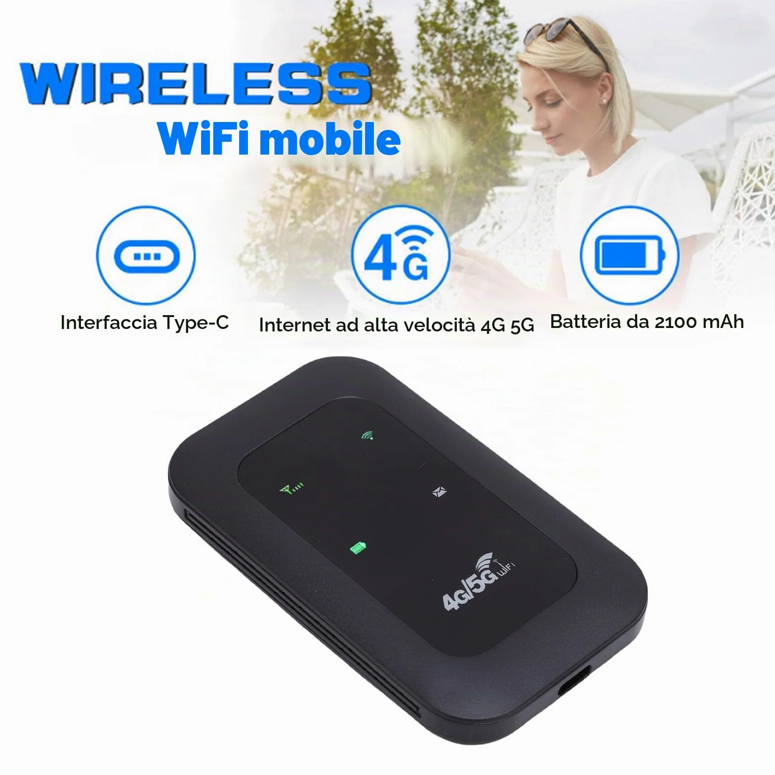 4G 5G Router Mobile Hotspot Wifi Portatile con Slot per Batteria e Scheda SIM da 3200 MAh per Viaggi a Casa da 300 Mbps Ad Alta velocità Supporta 10 Dispositivi