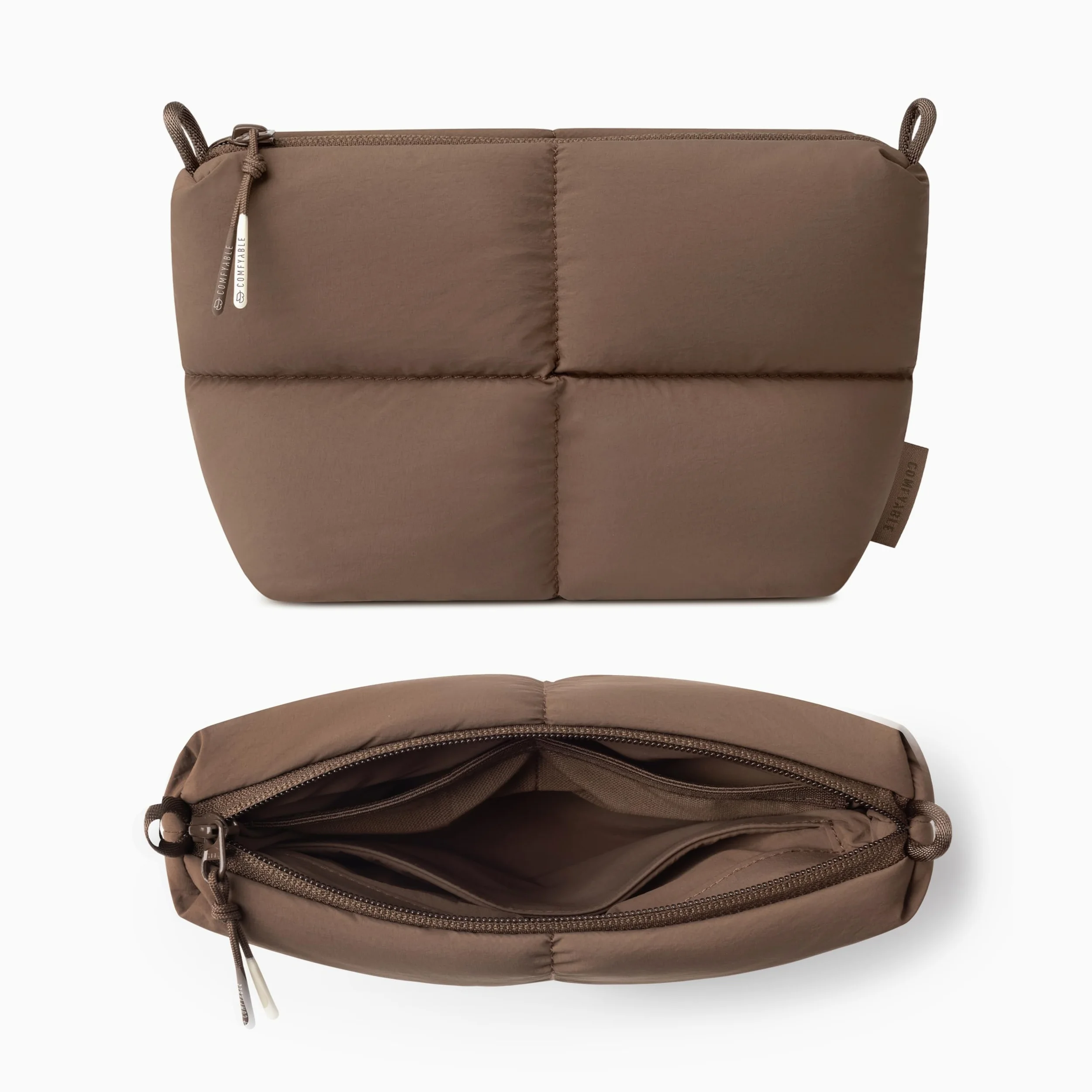 Comfyable Puffy Electronics Organizer da viaggio per donne, uomini, custodia per cavi per caricabatterie, telefono, power bank, cavo, custodia compatta per accessori tecnologici, marrone moka