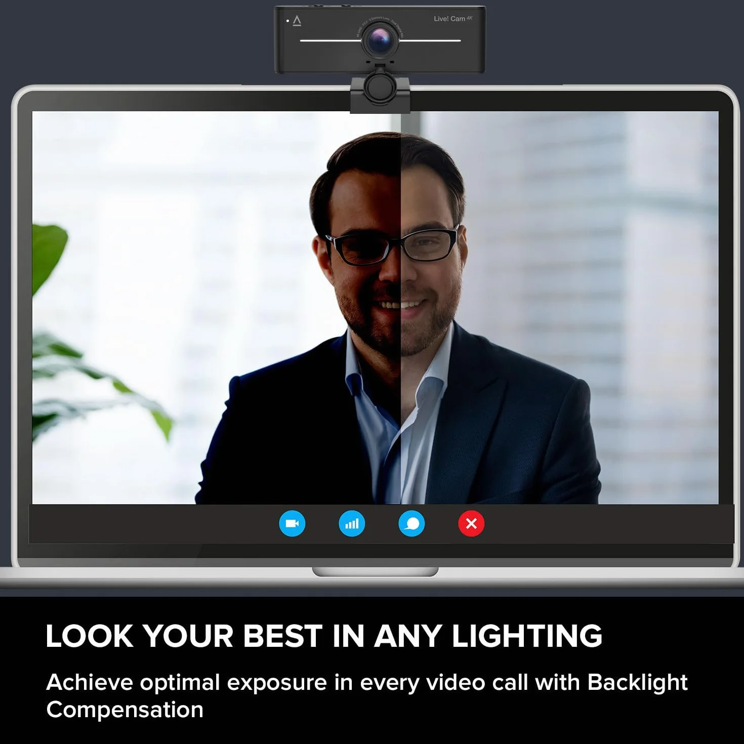 CREATIVE Live! Cam 4K UHD Webcam USB con Compensazione della Retroilluminazione, fino a 60 FPS, Lente Grandangolare da 95°, Lente per la Privacy, Microfoni Integrati, Plug & Play per PC e Mac