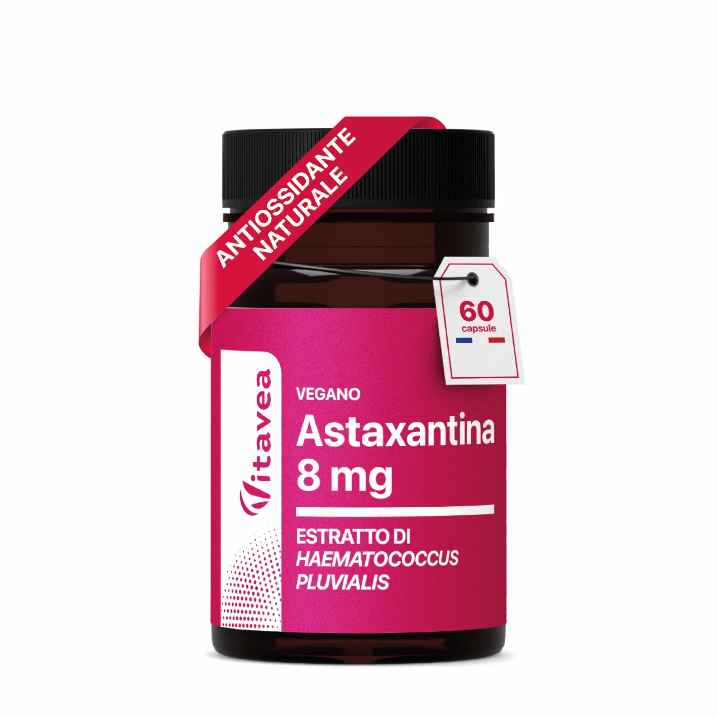 Astaxantina 80 mg Estratto Haematococcus Pluvialis 8 mg Antiossidante Naturale 60 Capsule Vegan Vitavea