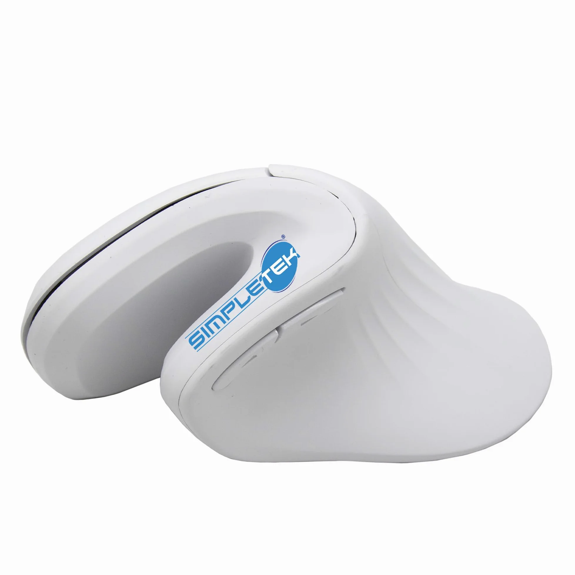 SIMPLETEK - Mouse Verticale Ergonomico Wireless - Senza Fili 2.4GHz - DPI Regolabile fino a 3200-6 Pulsanti - Design Bianco - Ricevitore USB Incluso