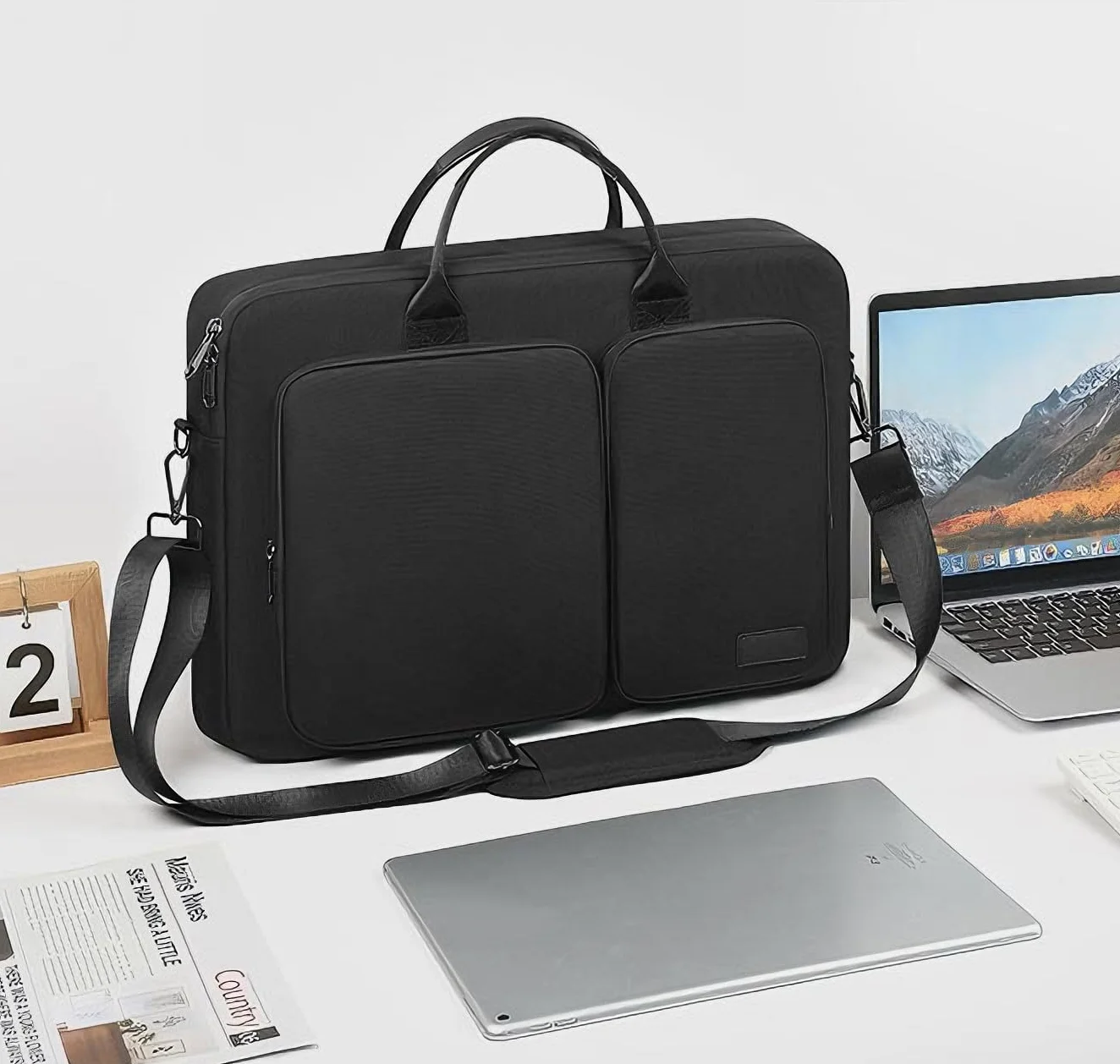 Borsa Porta PC, Custodia PC 16 Pollici Impermeabile, Borsa Tracolla Laptop con Tracolla e Maniglia, 360° Protezione Custodia Computer Compatibile con Macbook Pro 16 M4 M3 M2 M1, Nero