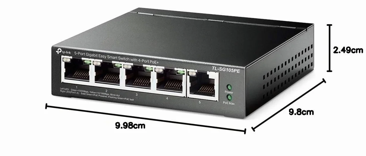 TP-Link TL-SG105PE Switch PoE Gestito Gigabit Ethernet, 5 Porte Con 4 Porte PoE Fino A 65 W, 5 Porte Gigabit, PoE+, 802.3af/at, QoS, VLAN, Ideale Per La Casa E Il Ufficio, Easy Smart Switch