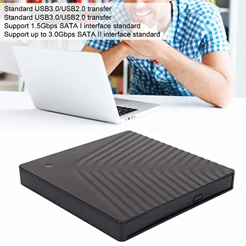 Scatola per Unità Esterna, Custodia per Unità Ottica Esterna Rimovibile, Custodia per Unità Ottica per Laptop USB3.0/USB2.0 5 Gbps, per Unità DVD RW SATA da 12,7 Mm/9,5 Mm