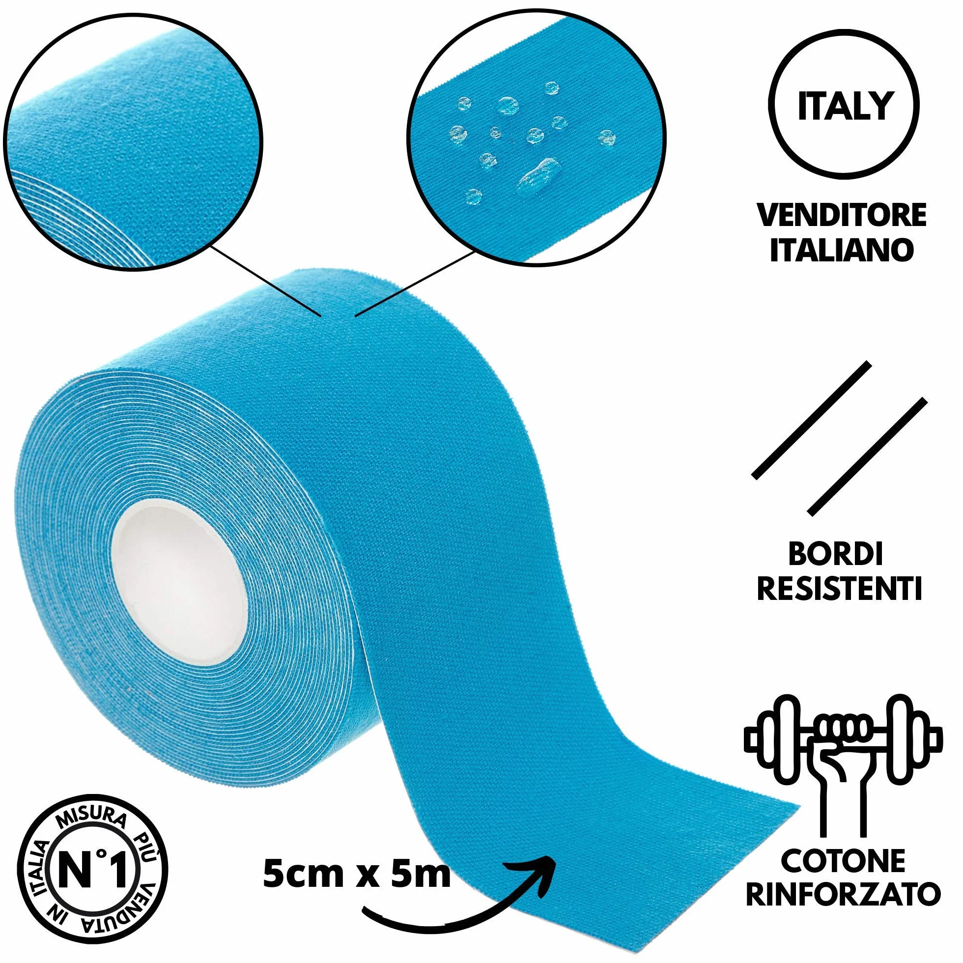 Kinesio Tape Nastro Kinesiologico 6 rotoli 5m 95% Cotone 5% Spandex Elastico