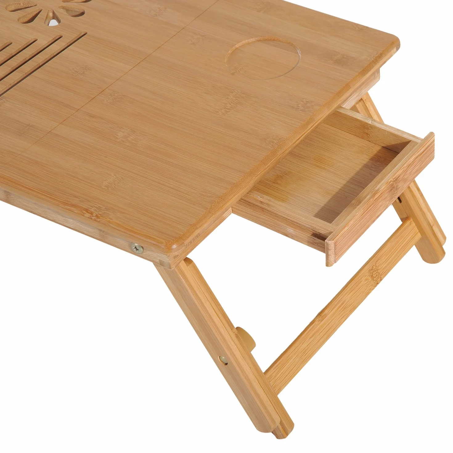 HOMCOM Tavolino da Letto per PC Portatile con Sistema di Raffreddamento in Bambù, 55x35x22-32.5cm