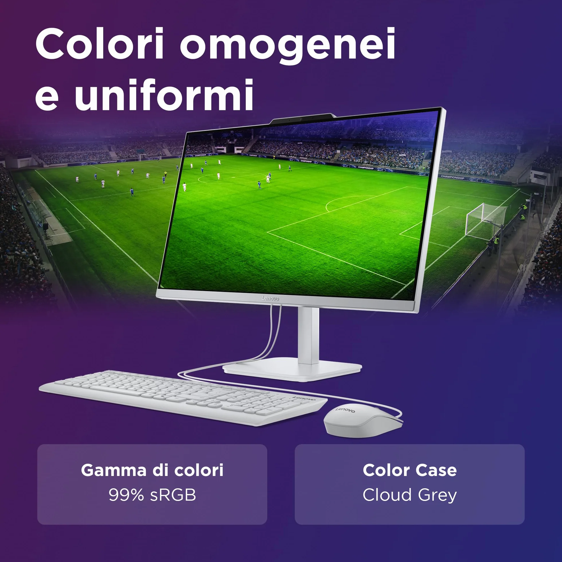 Lenovo A100 All-In-One 24" FHD Intel N100 256GB SSD RAM 8GB WiFi 6 Windows 11 Home Wireless Keyboard Mouse Cloud Grey