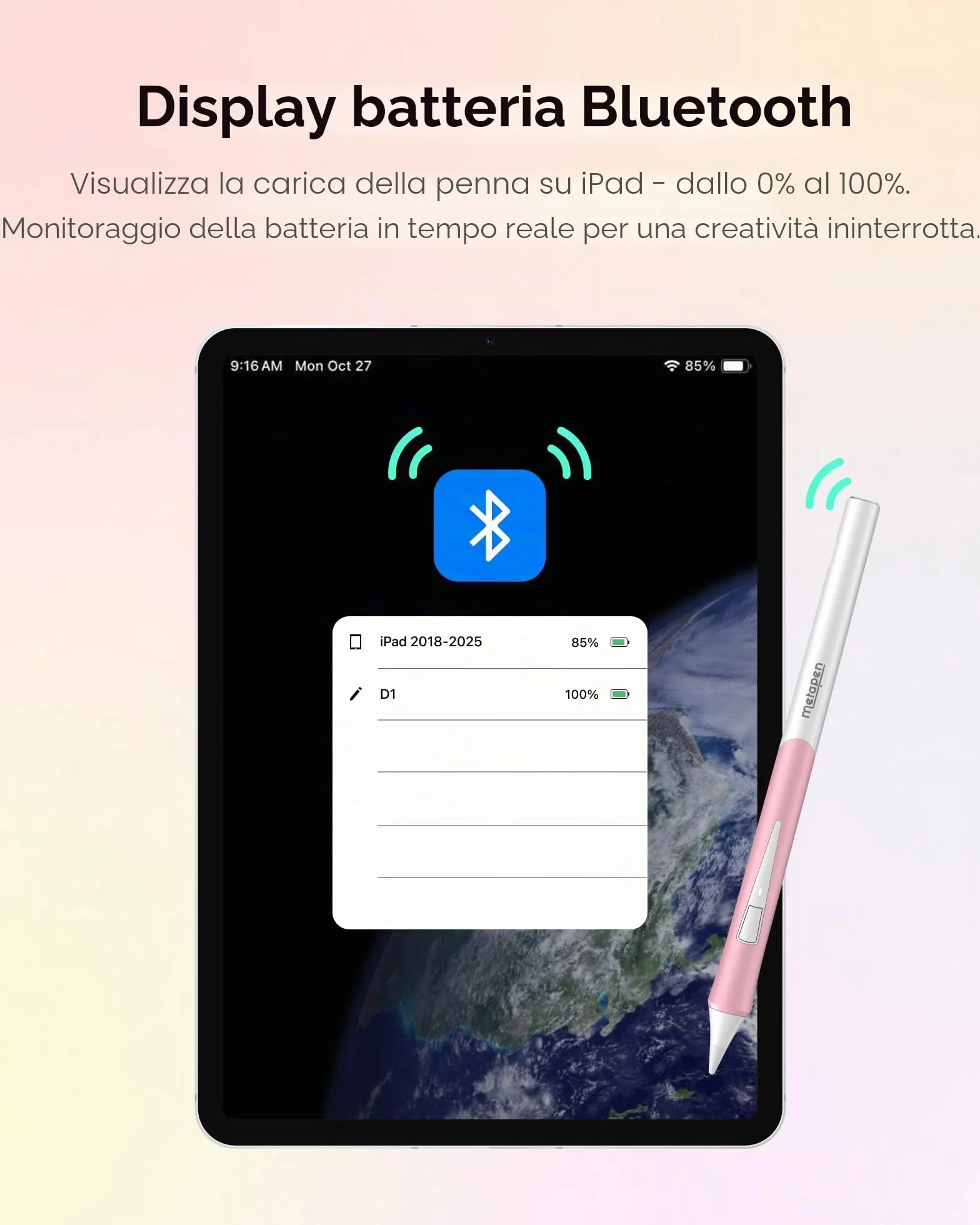 Metapen Penna D1 per Apple iPad 2018-2026,Impugnatura Comoda,Rifiuto del Palmo,Pencil con iPad Air 5/4/3/M2/M3/M4, iPad 11 A16/10/9/8/7/6, Pro 12.9''/11''/13''M4, Mini 6/5
