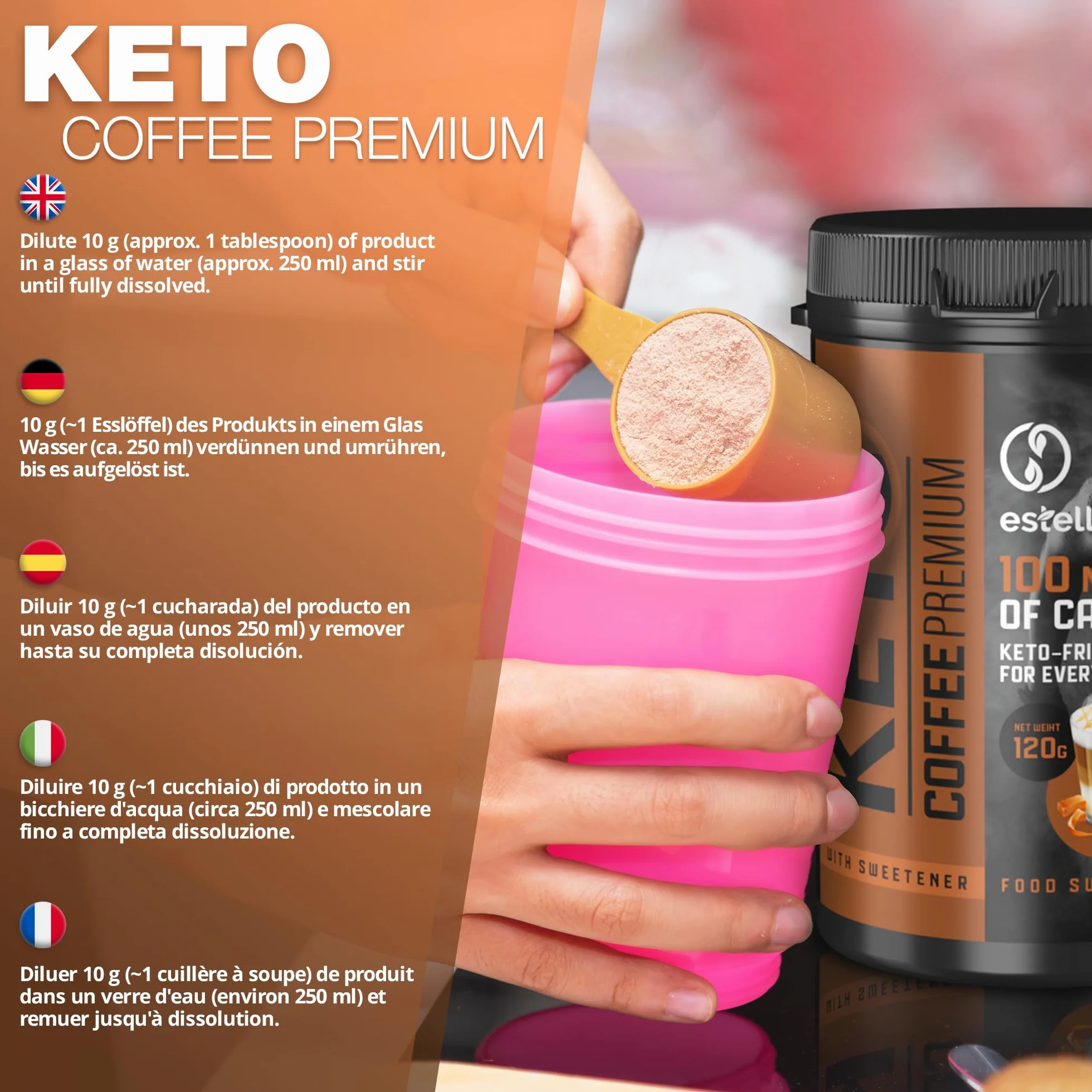 Keto Coffee Premium Integratore Alimentare in Polvere per Dieta Chetogenica 120 g
