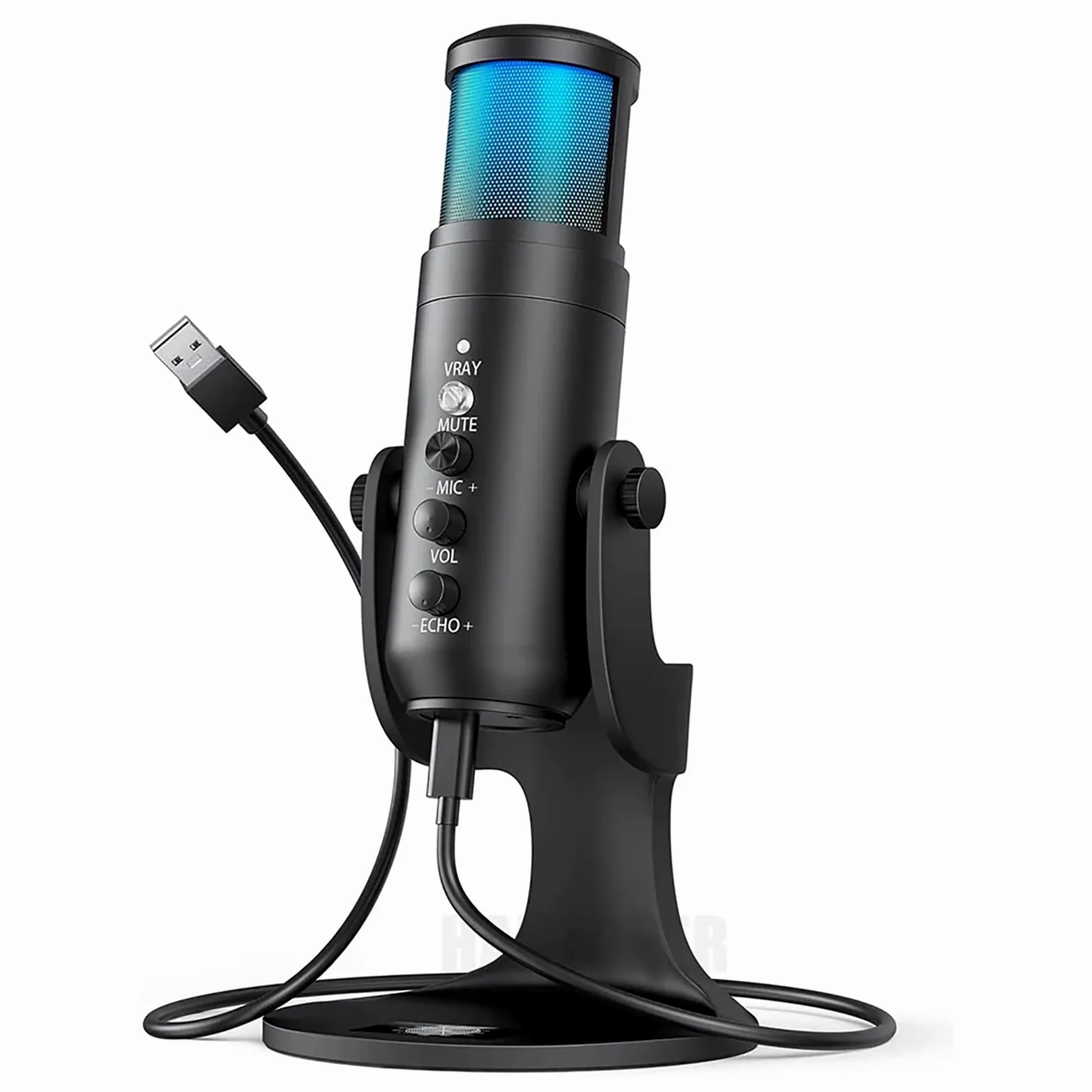 Microfono a Condensatore USB, Microfono a Condensatore RGB Con Luce Colorata Per L'atmosfera Respiratoria, Modello Cardioide, Adatto Per Registrazione Video, Podcasting, Giochi